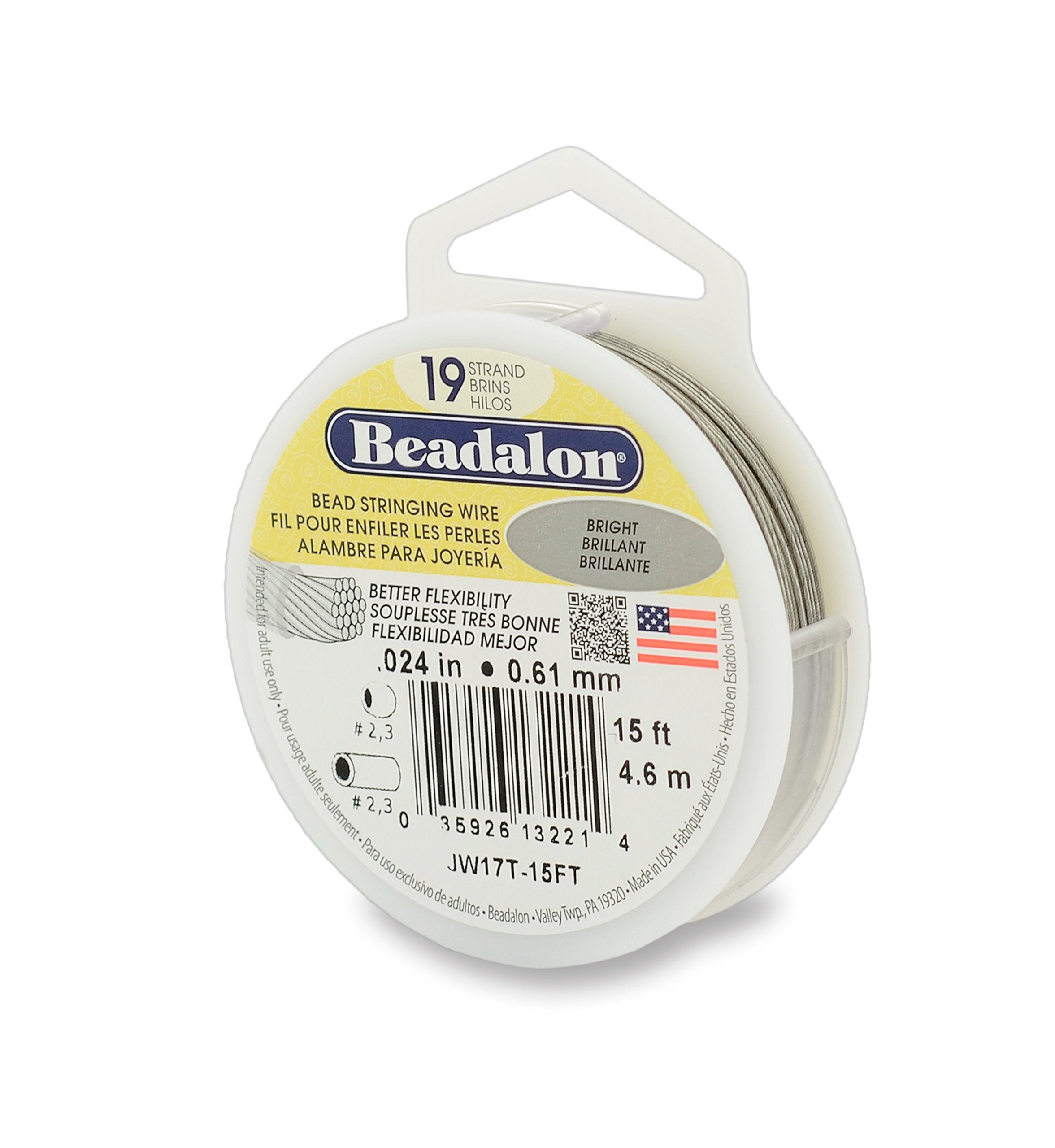 Beadalon 19 Strand Stainless Steel Bead Stringing Wire, .010 in / 0.25 mm, Bright, 100 ft / 31 m