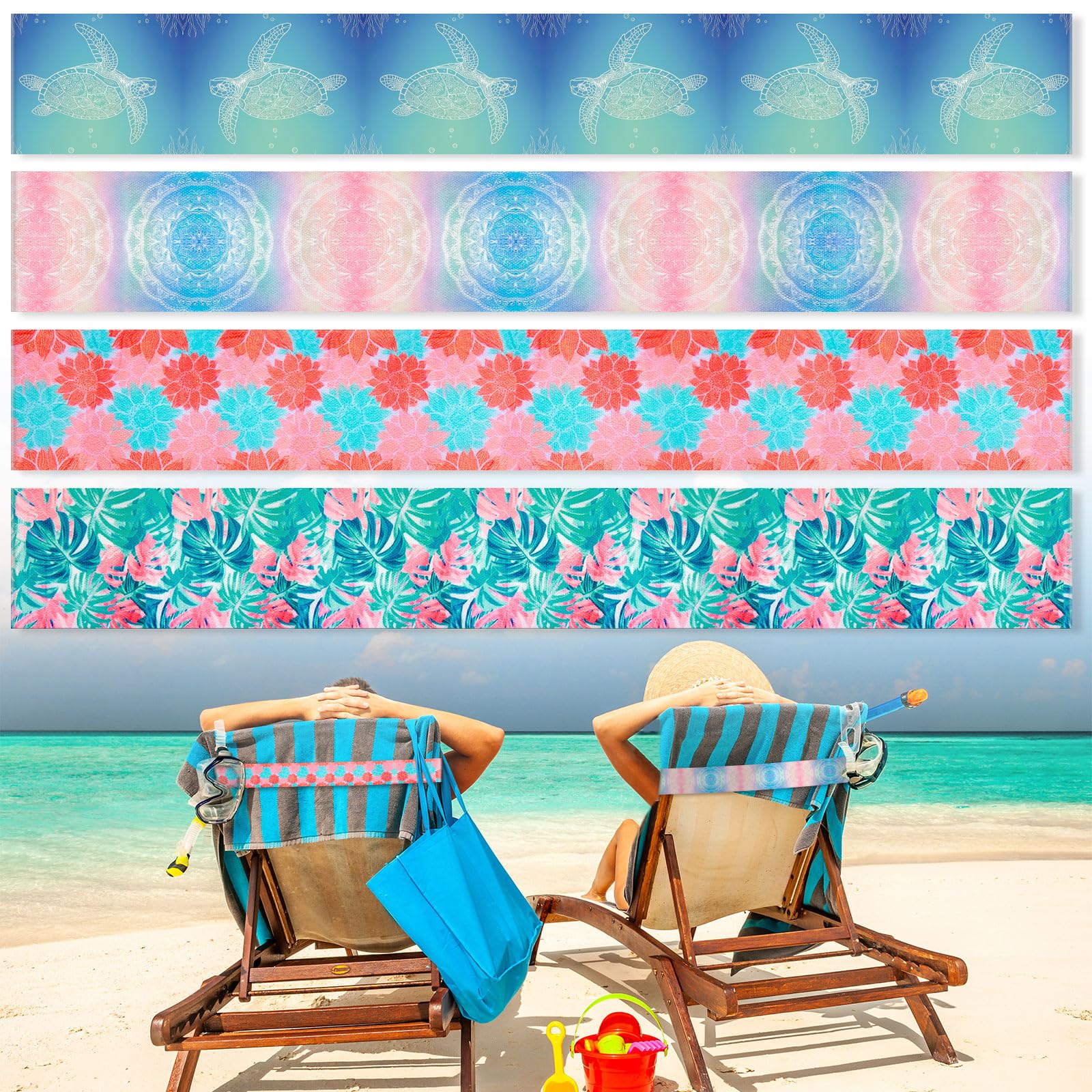 Boao 4 Pack Towel Bands for Beach Chair, Pool & Cruise Essentials, Elastic and Windproof, Towel Chair Clips Lounge Strap Holder, Cruise Ship Accessories (American Flag)
