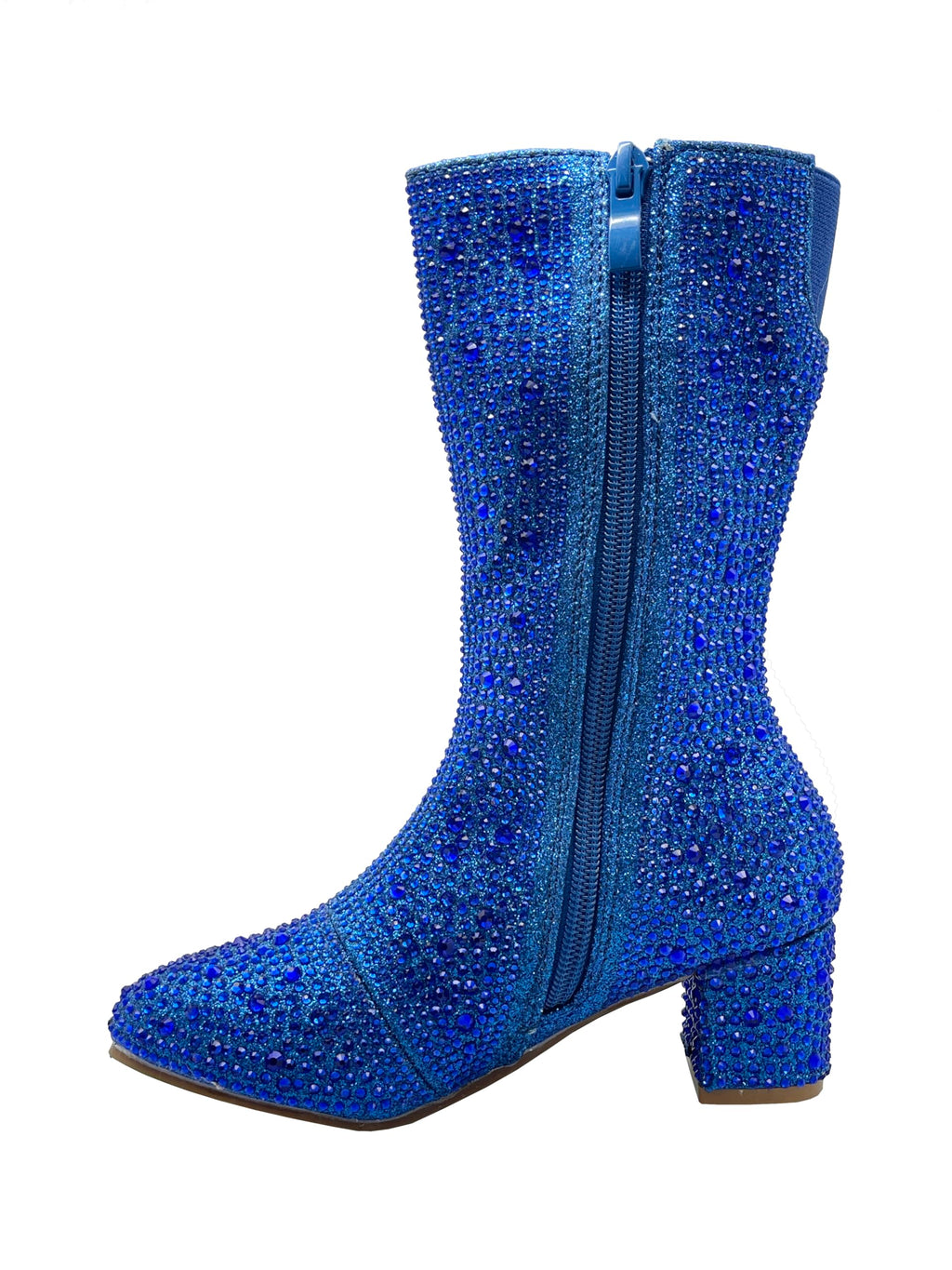 ABSOLEX Girl's Rhinestone Round Toe Knee High Chunky Low Heel Boot