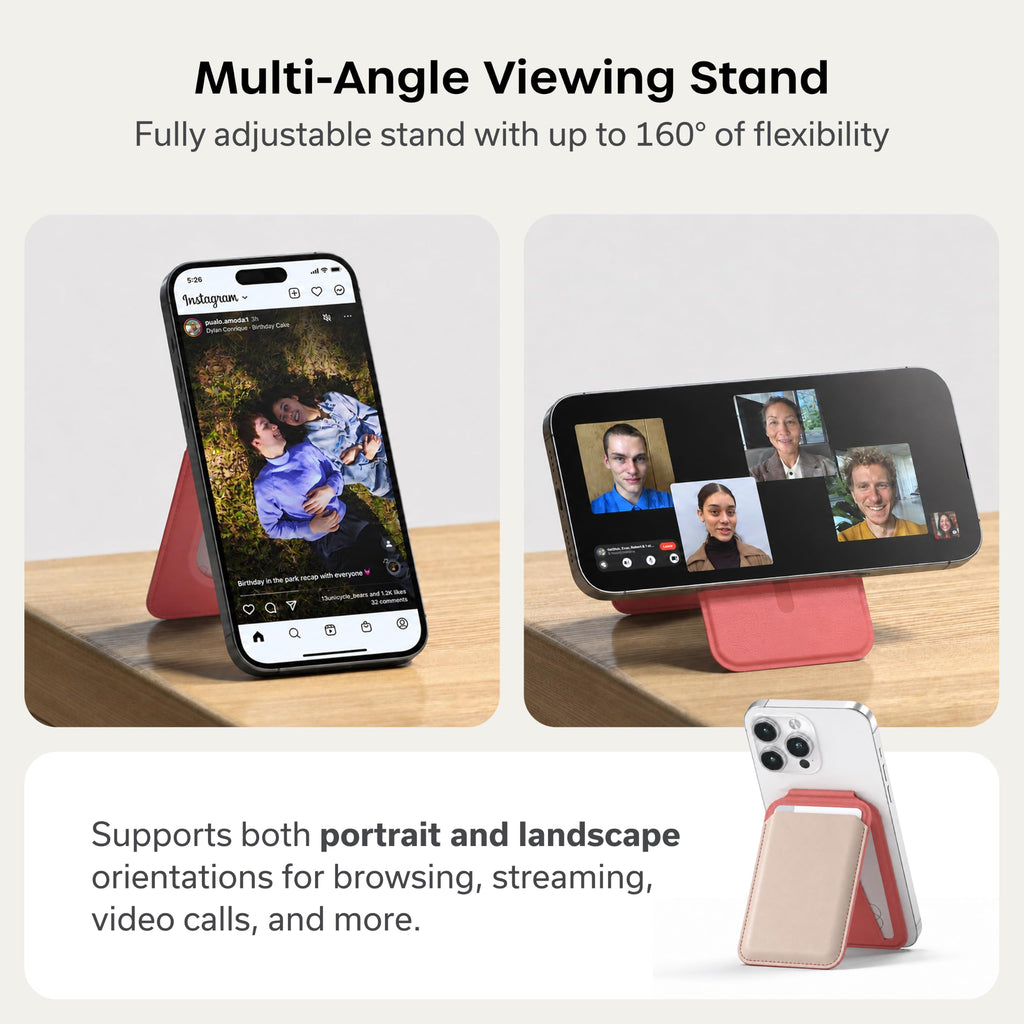 Satechi Magnetic Magsafe Wallet, Double Flap Stand Card Holder, 4 Slots with Front NFC Pass-Through, Adjustable Phone Attachment for iPhone 17/16/15/14/13/12, Travel Accessory