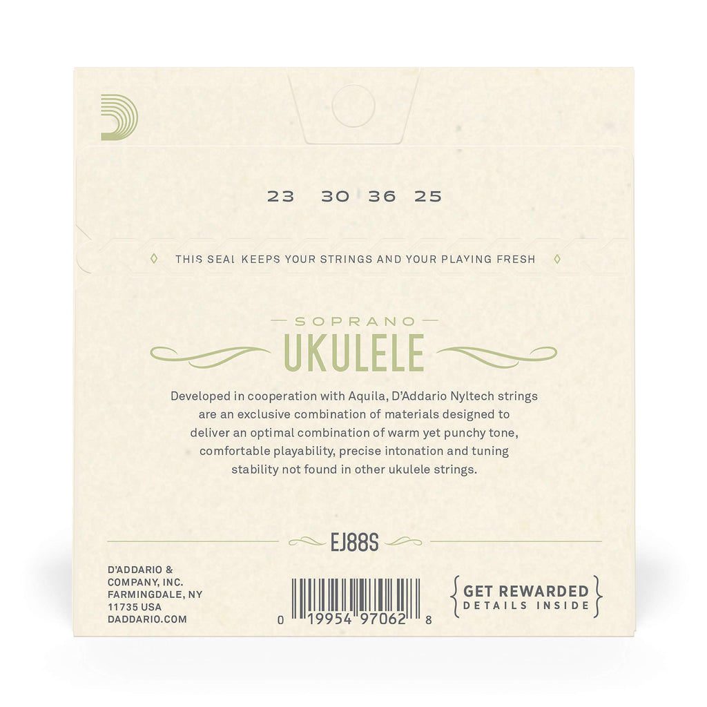D'Addario Baritone Ukulele Strings, Fluorocarbon, EJ99B, 4-String Set, Pack of 1