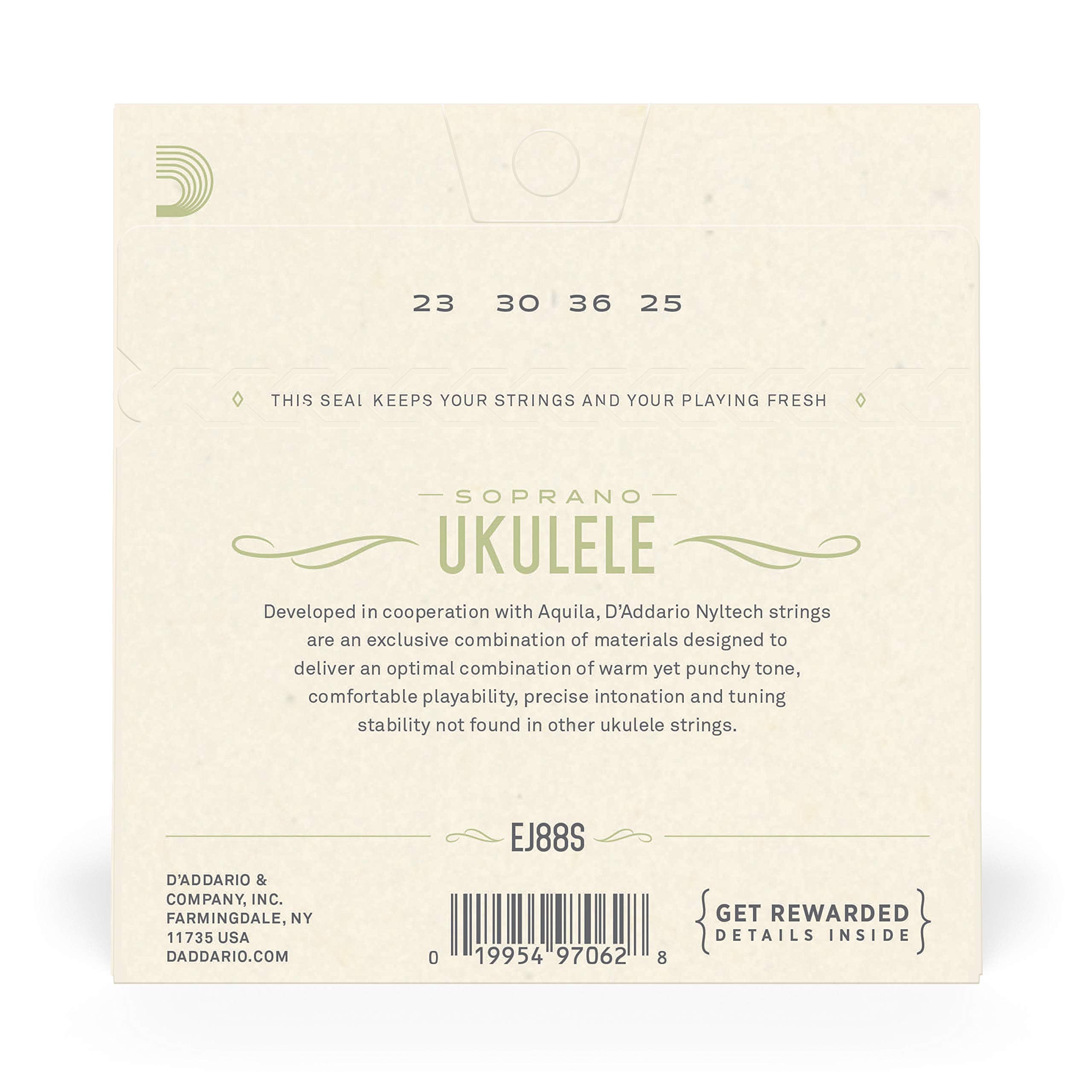 D'Addario Baritone Ukulele Strings, Fluorocarbon, EJ99B, 4-String Set, Pack of 1