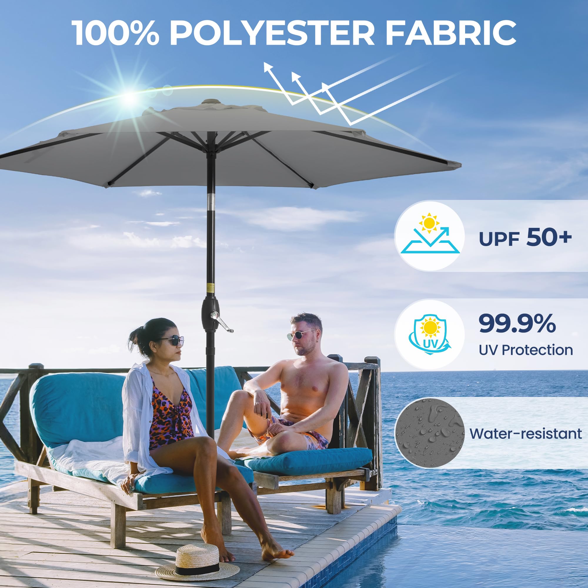 SUNVIVI OUTDOOR Outdoor Patio Umbrella, Patio Umbrella, Market Umbrella, Large Outdoor Umbrella, Metal Pole Umbrella with Push Button Tilt and Crank, Polyester Canopy