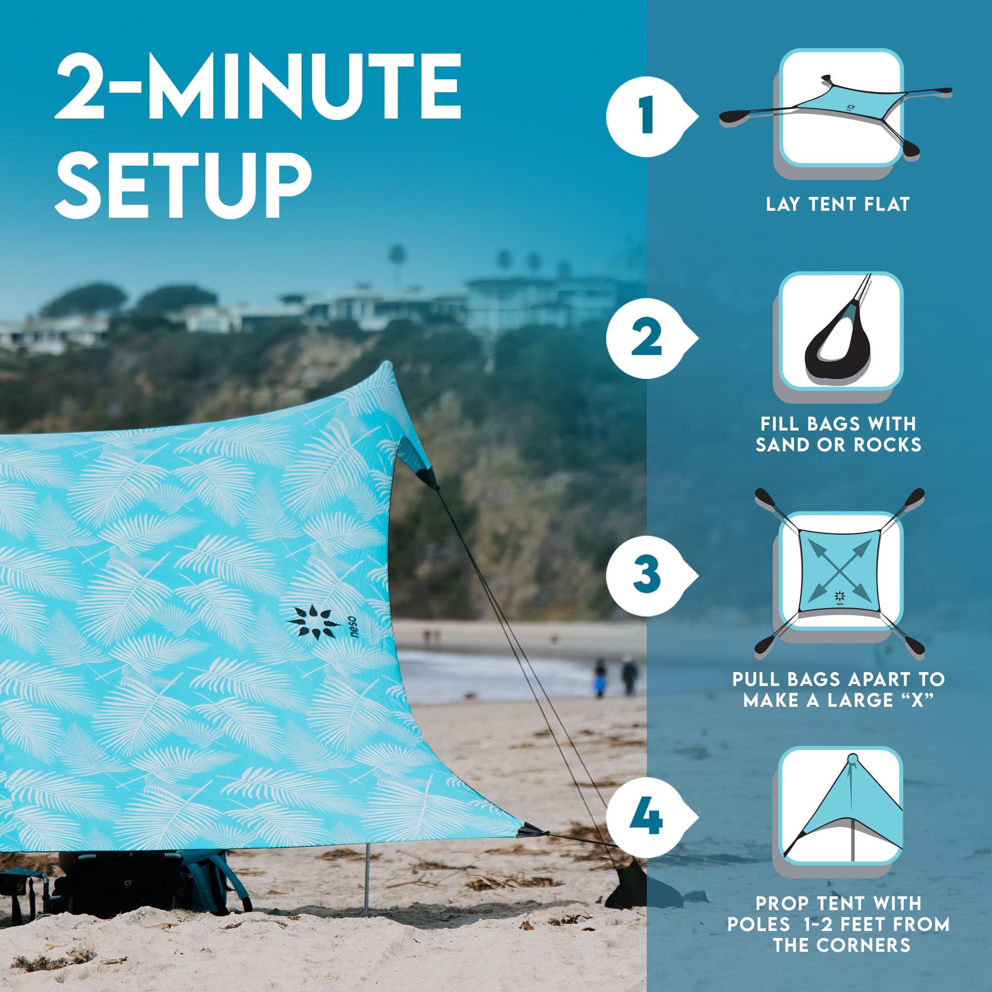 Neso Gigante Portable Beach Tent Sun Shelter - Lightweight Beach Shade Canopy - Easy Setup for Family Outings - Patented Reinforced Corners - UPF 50+ - 8ft Tall, 11 x 11ft - Save The Whales