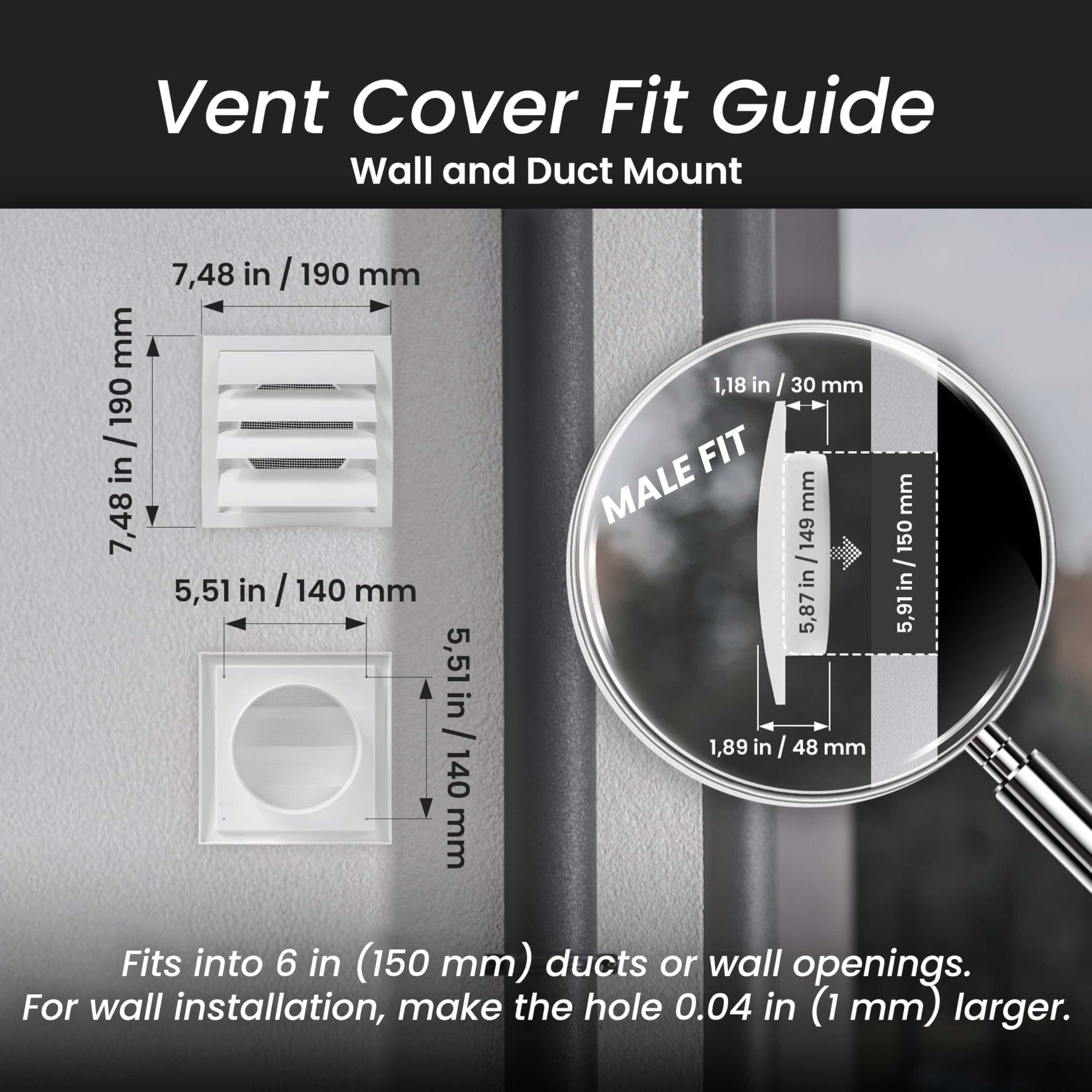 Repa Market 4 Inch Anthracite Dryer Vent Hood/Duct Cover for Walls or Ceiling/ABS Plastic Louvered Air Grille with Built-In Mesh Screen/Exhaust and Dryer Vent Covers for Indoor & Outdoor Use