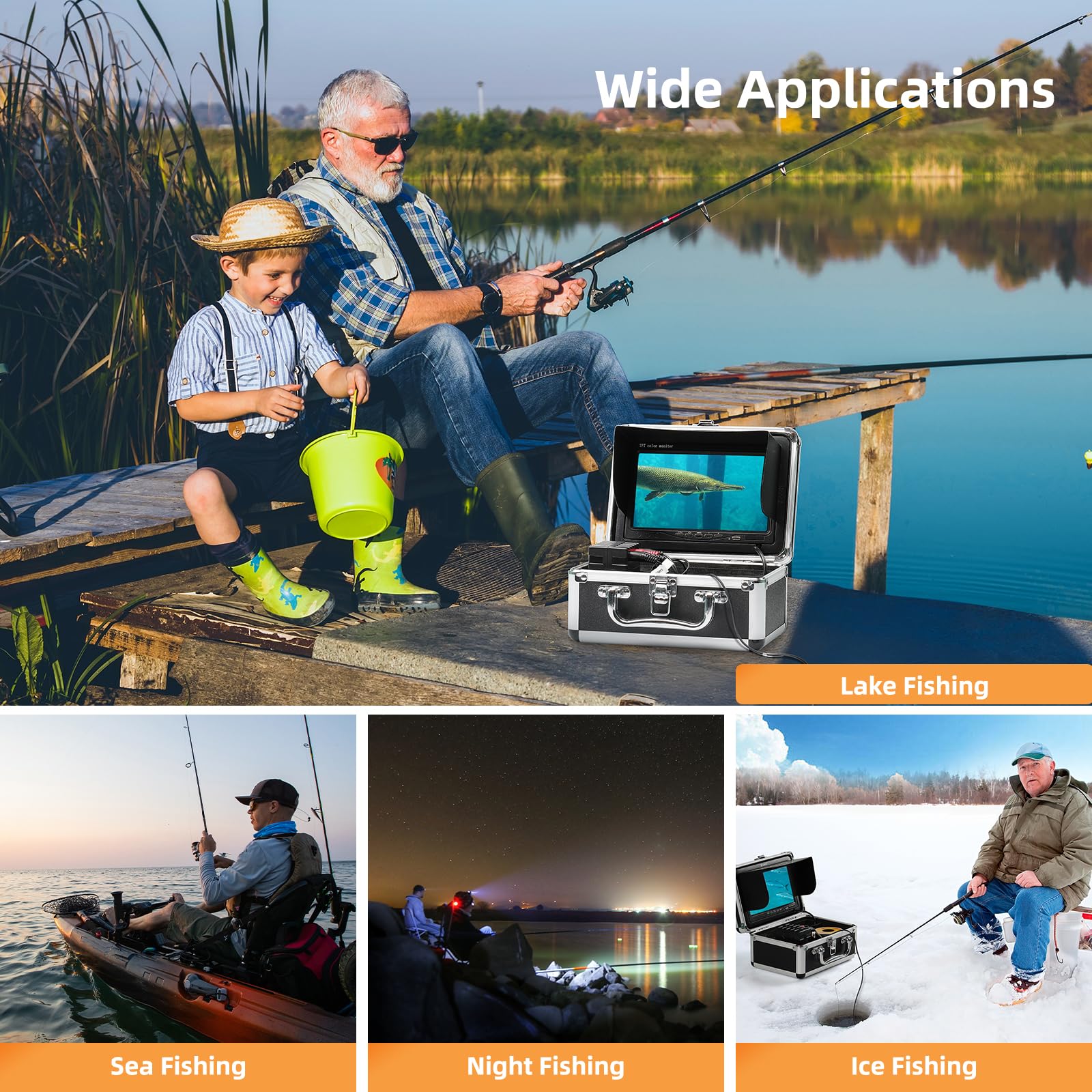 Eyoyo Underwater Fishing Camera 7 inch LCD Monitor Fish Finder Waterproof 1000TVL Fishing Camera 12pcs Infrared Lights for Lake, Boat, Ice Fishing