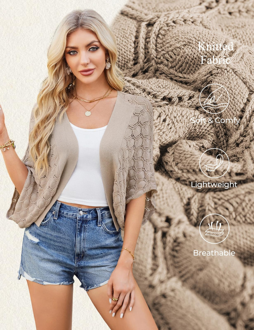 GRACE KARIN Summer Cropped Cardigan for Women 2026 Batwing Sleeve Crochet Bolero Shrug Sweaters Lightweight Beach Boho Kimono