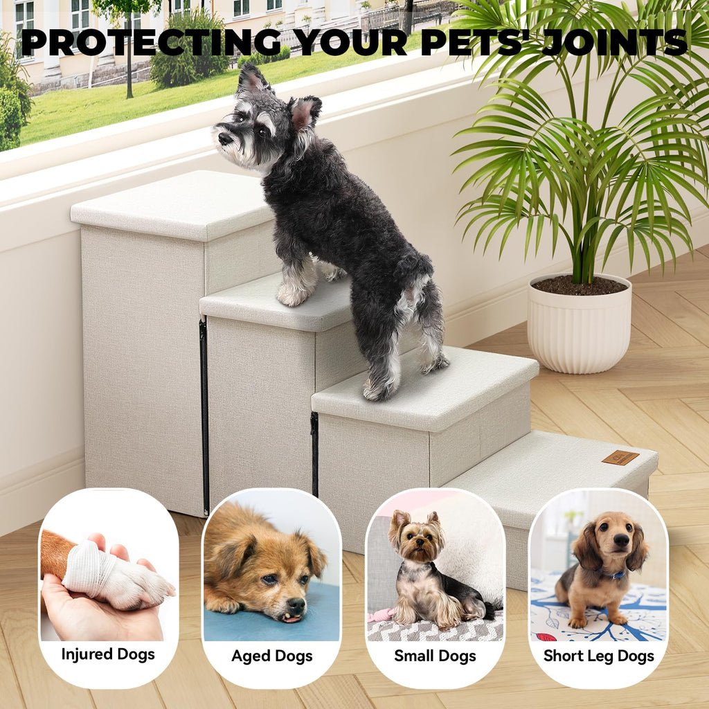 Zerbuger Dog Stairs with Condo 15" H, 2-Step Wider Dog Steps for Small/Medium/Large Old Dogs Cats, Folding Sturdy Storage Pet Stairs Climbing Bed Couch, Ramp for Car Hold Up to 150 lbs, Beige