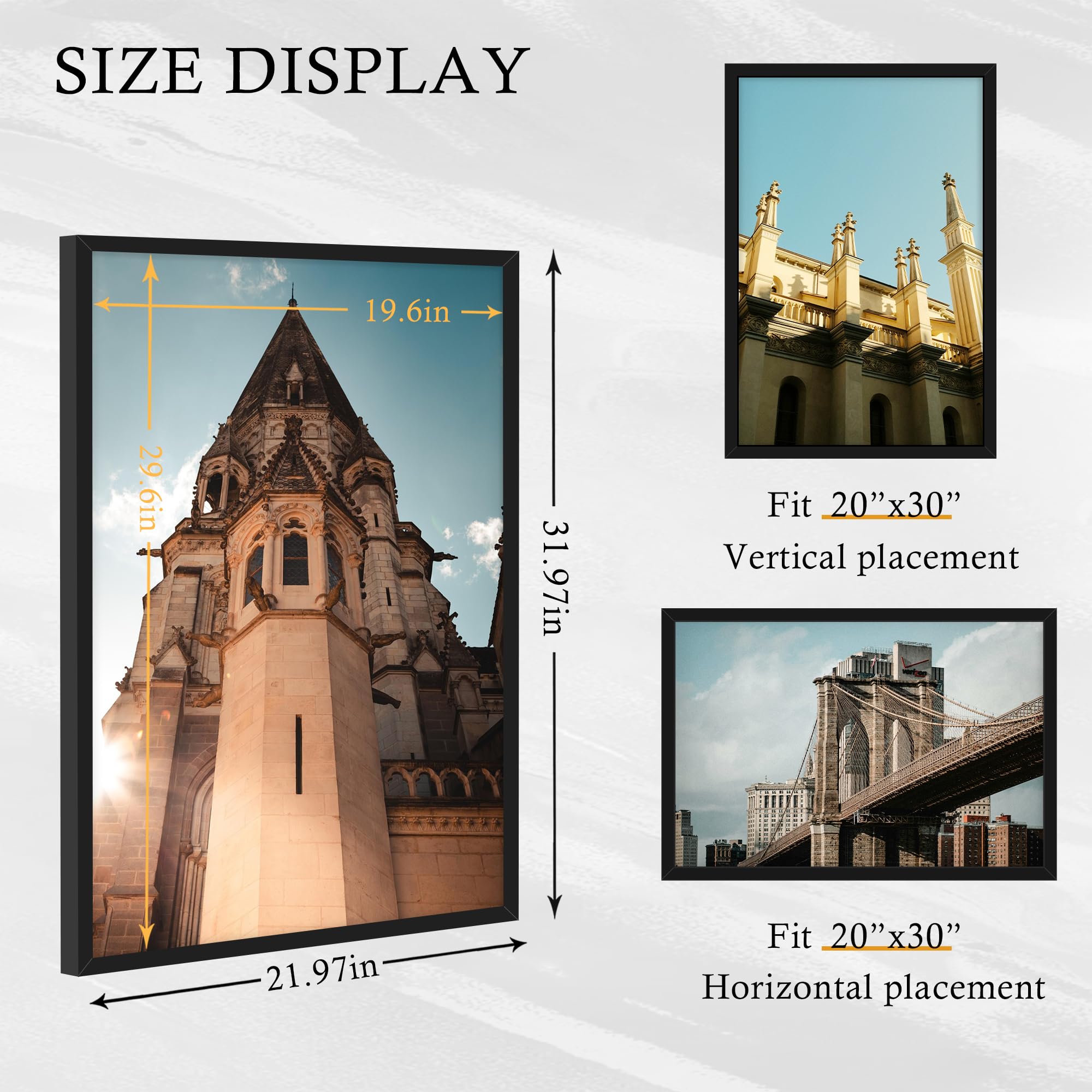 16x24 Black Frame 2 Pack, Engineered Wood for 24 x 16 in Poster | Horizontal or Vertical Wall Mounting, 24x16 Poster Frames for Gallery, Office, and Home Decor