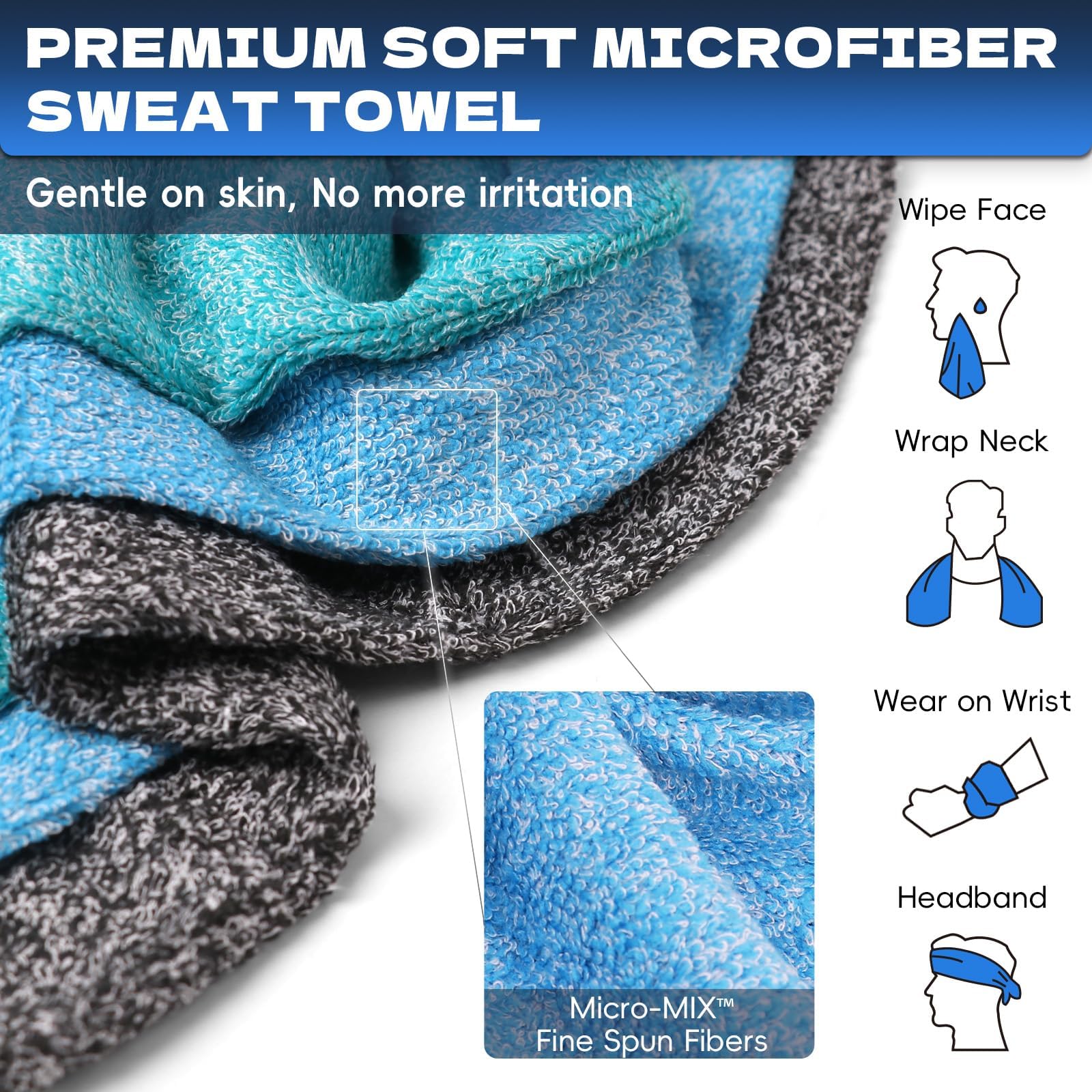 Microfiber Gym Towels for Showering Working Out Quick Dry Negative ions Large Middle Small Sizes Lightweight Gym Towel for Men Women Tennis Sports Towels for Body Hot Yoga Fitness Essentials