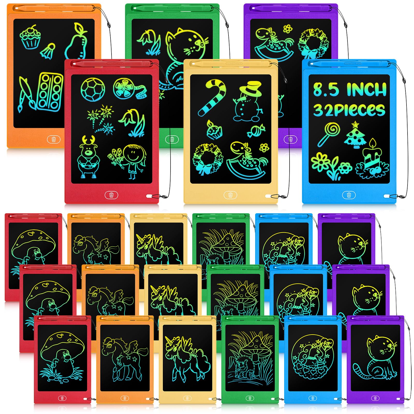 Zhehao 32 Pcs LCD Writing Tablet for Kids Bulk 8.5 Inch Colorful Doodle Board Tablet Erasable Doodle Pad Educational Toy Birthday Easter Gift for Boys Girl Age 3-10(Black)