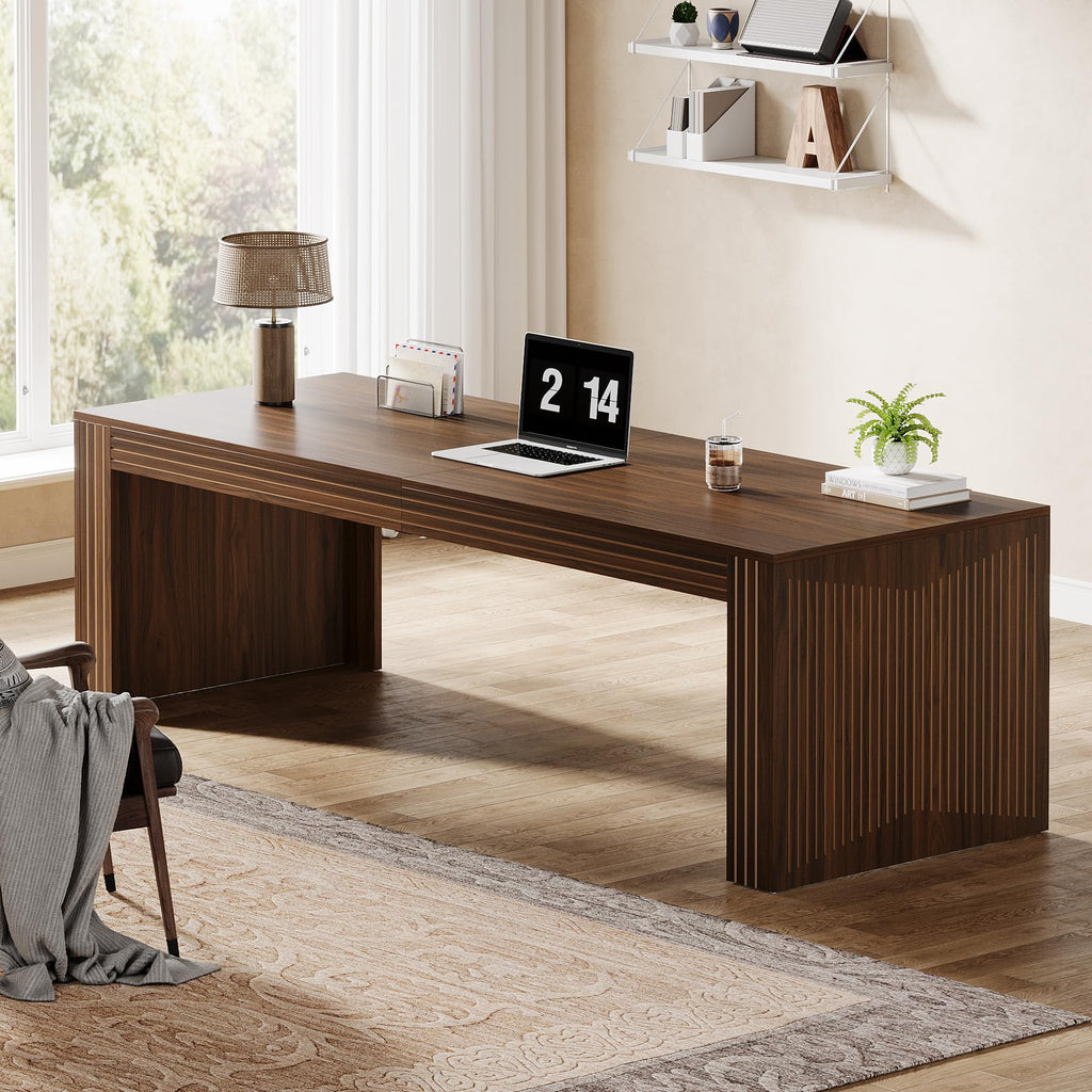 Tribesigns 79-Inch Extra Long Desk, Two Person Double Desk for Home Office, Wooden Long Computer Desk Writing Table for Office, Coffee Brown