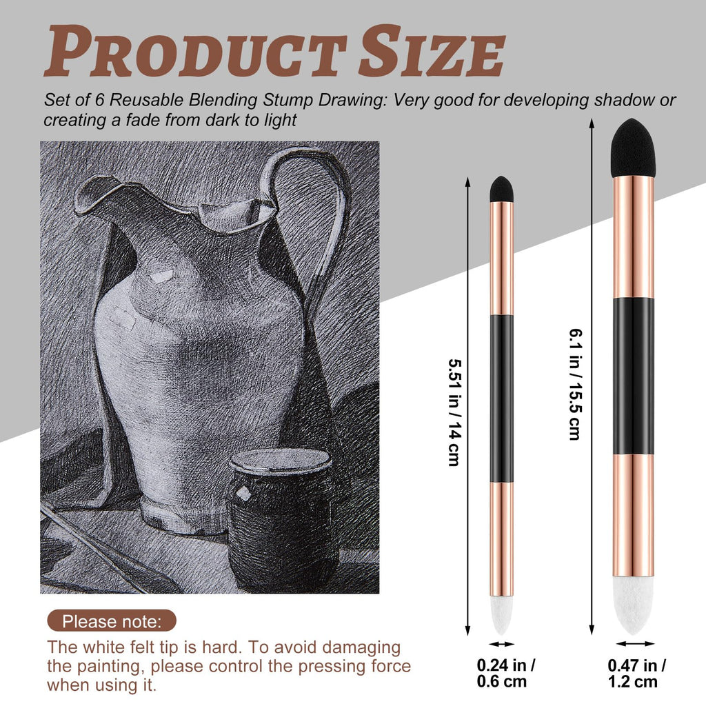 Kosiz 12 Pcs Blending Sponge Pen Double Headed Rub and Buff Washable Sketch Rubbing Sponge Brush Wipe Reusable Blending Stump Drawing Art Blenders for Artist Highlight Shadow Detail Tool (Blue)