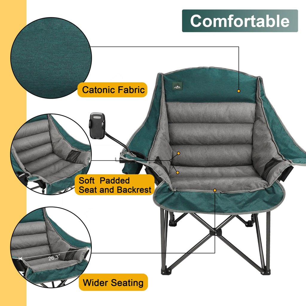Northroad Oversized XL Padded Camping Chair w/Cell Phone Holder, Large Camp Chair, Foldable Lawn Chair w/Cup Holder,Carry Bag for Outdoor Hiking, Picnics, Heavy-Duty 400-lbs Capacity, Moca