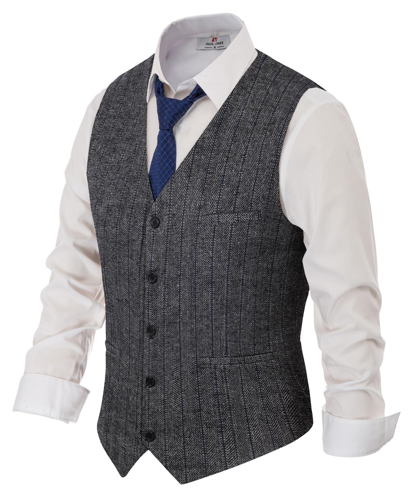 PJ PAUL JONES Men's Herringbone Tweed Suit Vest Casual Wool Blend Waistcoat