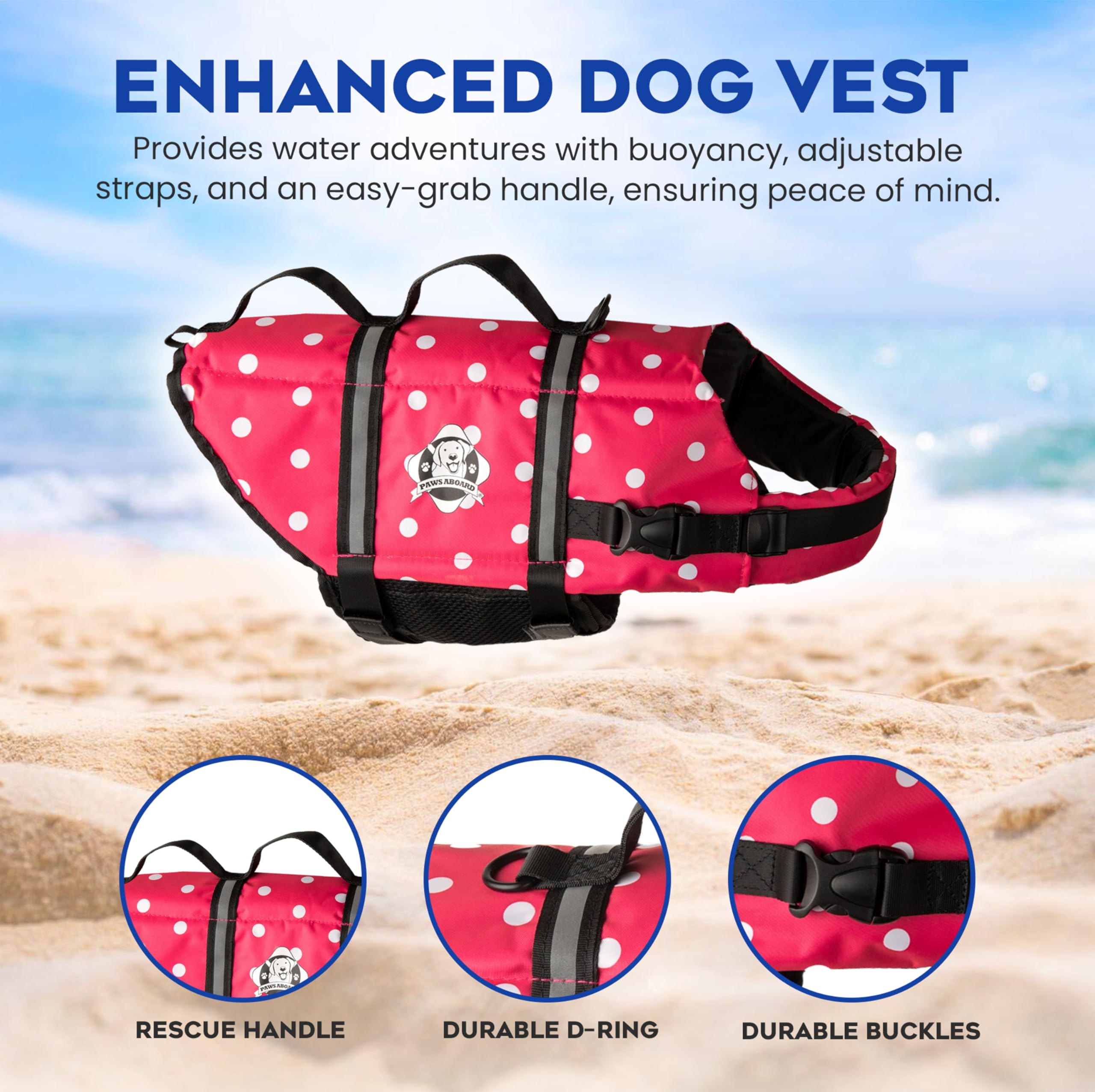 Dog Life Jacket — Premium Swim Vest with SafeChin Anti-Choke Collar | PAWS Aboard Blue & Yellow | RapidLift Rescue Handle, D-Ring, Reflective Trim | Boating, Kayaking, Pool | XX-Small (Under 6 lbs)