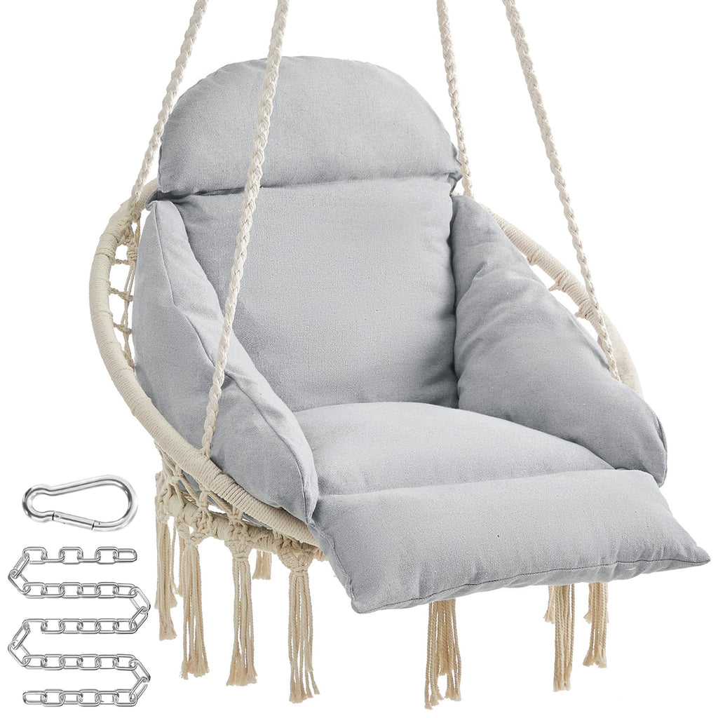 SONGMICS Hanging Chair, Hammock Chair with Large, Thick Cushion, Boho Swing Chair for Bedroom, Patio, Balcony, Garden, Holds up to 264 lb, Accessories Included, Cream White UGDC042M01