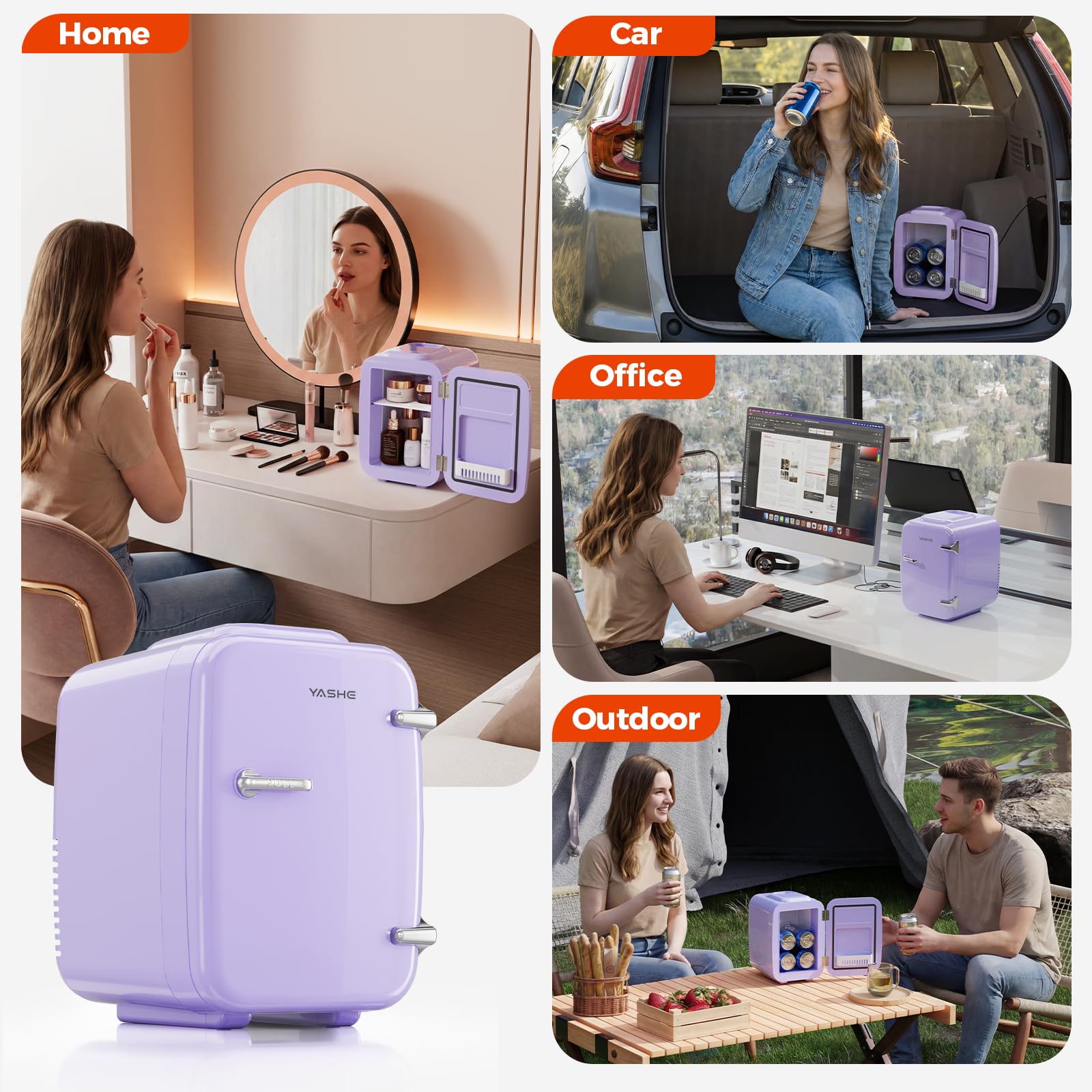YASHE Mini Fridge, 4 Liter/6 Can Mini Makeup Fridge, 110V AC/ 12V DC Portable Thermoelectric Cooler&Warmer for Skincare, Drink, Cosmetic, Medicine, Small fridge for Bedroom, Office, Dorm, Car, Black