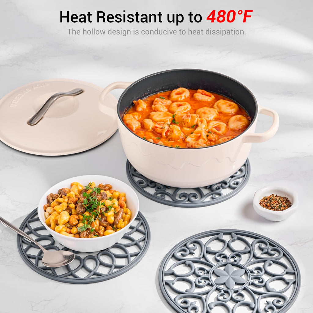 SMARTAKE 6 Set Silicone Trivet Mats for Hot Dishes, Heat Resistant Pots and Pans Holders, Non-Slip Flexible Hot Pads Coasters for Countertops Table, Modern Kitchen Decor Accessories (Black)