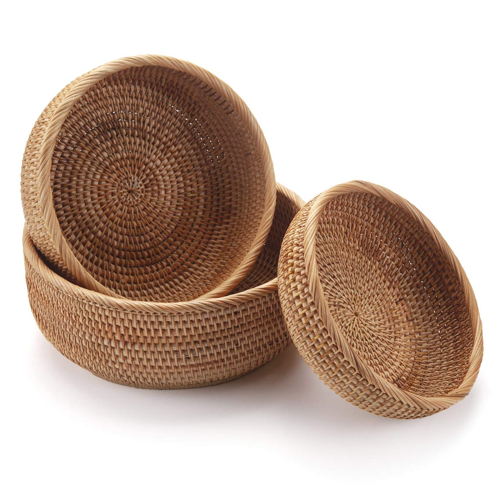 Natural Rattan Fruit Storage Baskets Rectangular Woven Wicker Box for Key Holder Remote Stackable Natural Set of 3