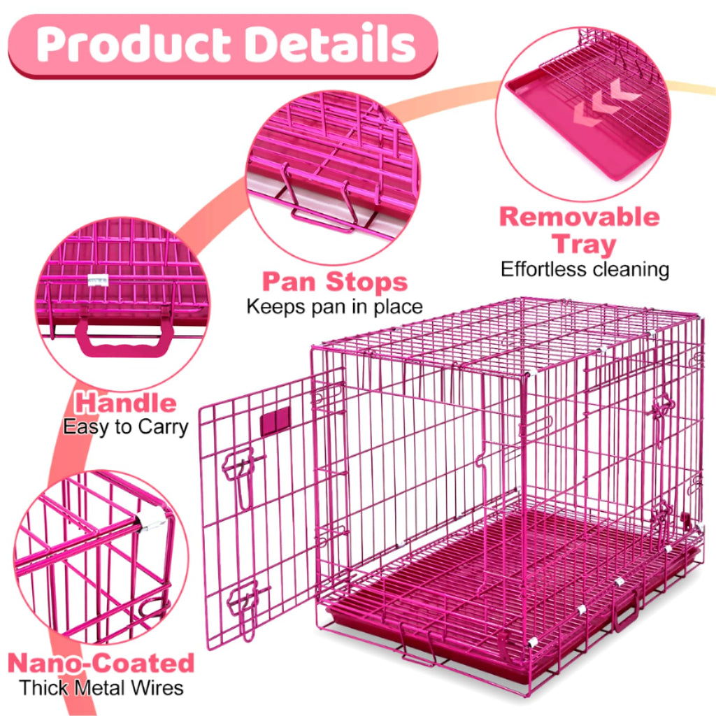 HOMEY PET 24" Gold Color Folding Design Dog Crate Puppy Ertra Small Breed Dog Kennels with Removable Floor Grid and Pull Out Tray, Dog Cage Copper Gold Finish