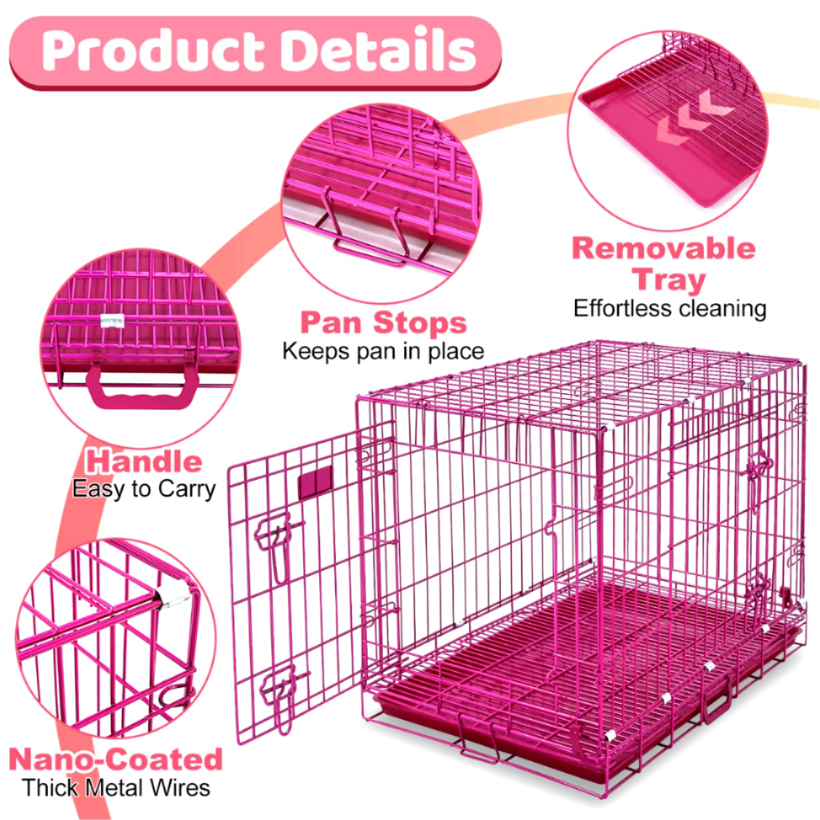 HOMEY PET 24" Gold Color Folding Design Dog Crate Puppy Ertra Small Breed Dog Kennels with Removable Floor Grid and Pull Out Tray, Dog Cage Copper Gold Finish