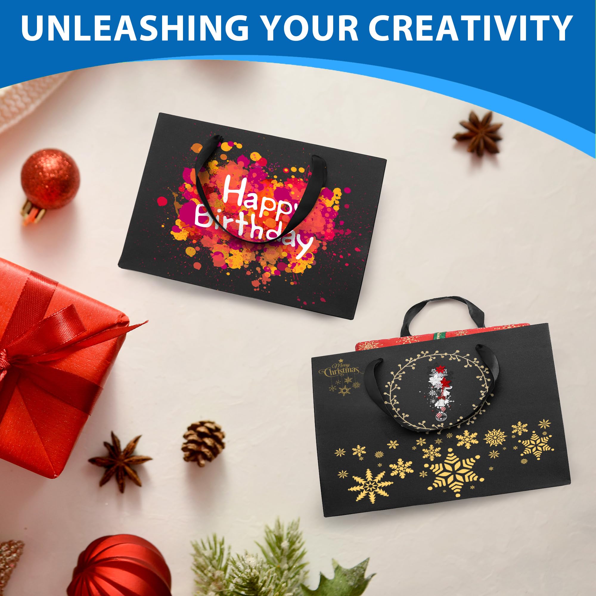 Argivean Black Gift Bags With Handles: 14pcs Medium Gift Bags Bulk 8x5x10 Inch For Wedding Party Birthday Business (M,14)