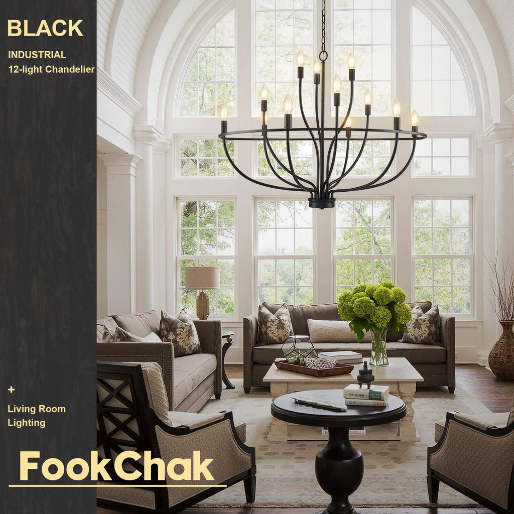 Black Chandelier 6-Light Dining Room Chandelier Kitchen Chandeliers Over Table Round Living Room Chandelier Light Fixture for Bedroom, Kitchen, Foyer