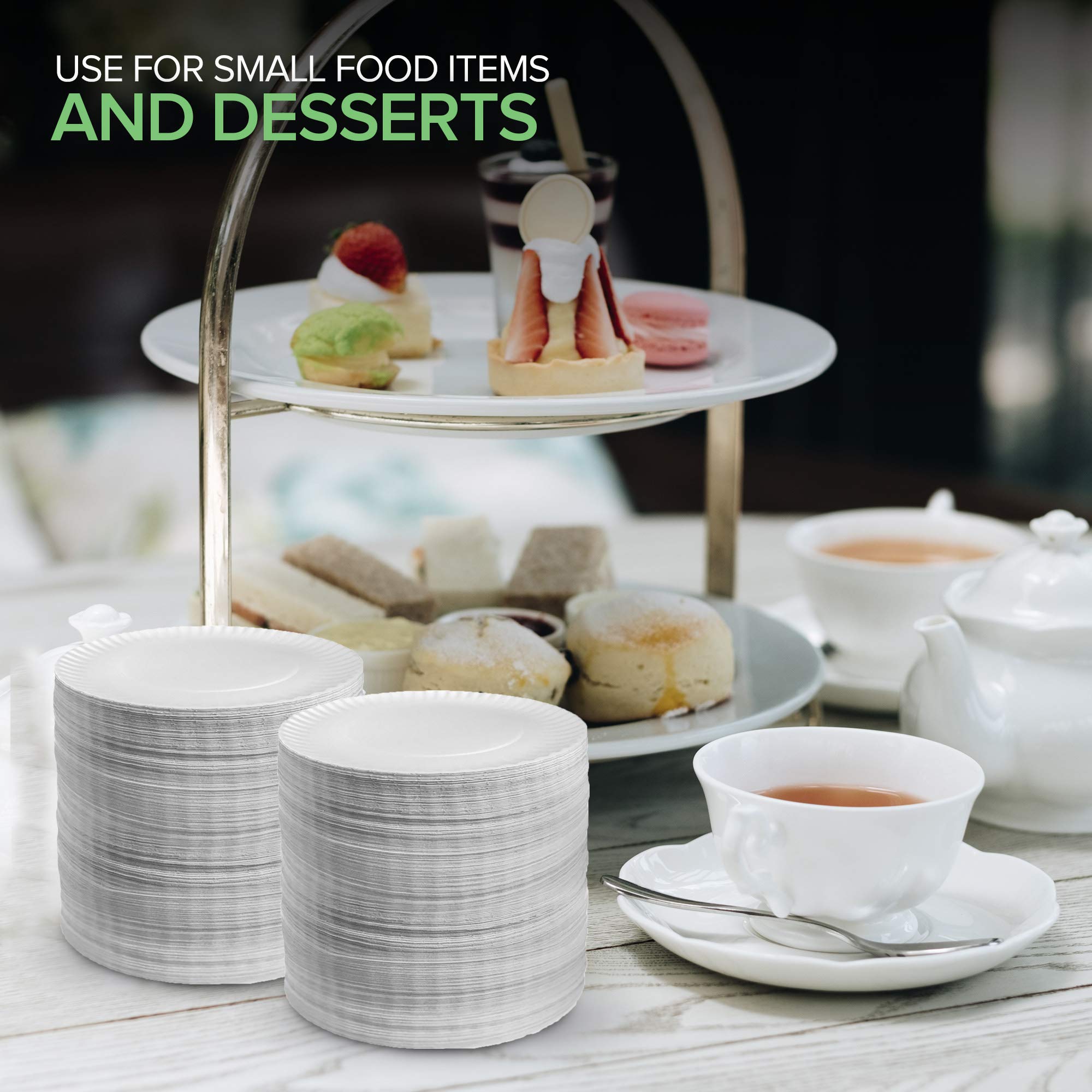 6-Inch Paper Plates Uncoated, Everyday Disposable Dessert Plates 6" Paper Plate Bulk, White, 300 Count, Stock Your Home