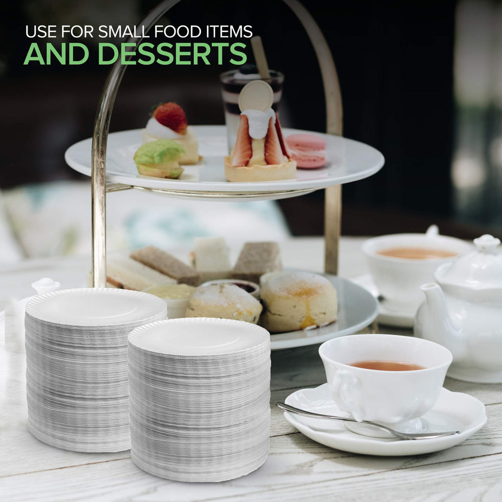 6-Inch Paper Plates Uncoated, Everyday Disposable Dessert Plates 6" Paper Plate Bulk, White, 300 Count, Stock Your Home