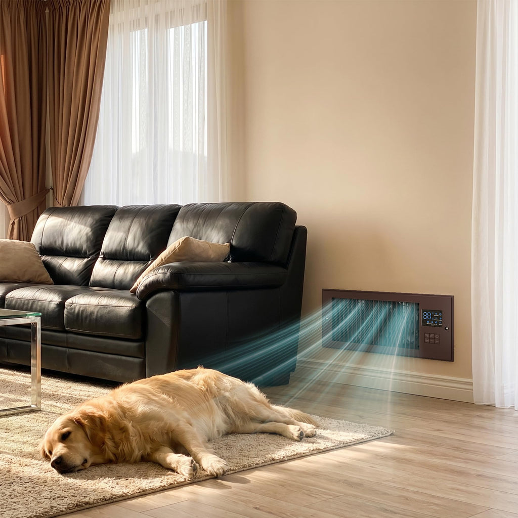 VallisCo Register Booster Fan 6" x 10" with Negative Ion, Manual Airflow Direction Control, Quiet 10-Speed Heating Cooling AC Vent Fan with Remote & Thermostat Control for Wall Floor, Bronze