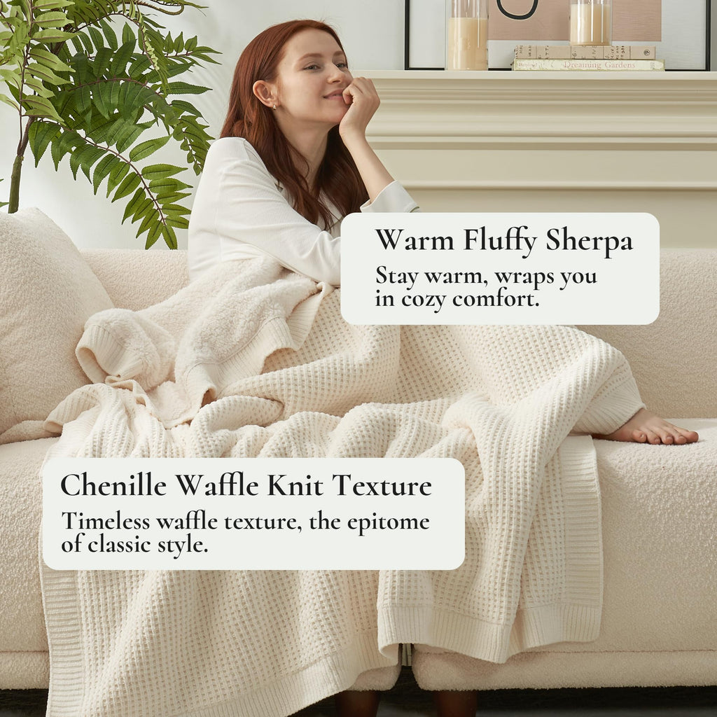 Amélie Home Cable Knit Throw Blanket for Couch, Chenille Sherpa Soft Cozy Throw Blankets for Sofa Chair Comfortable Home, 50"x60", Gray