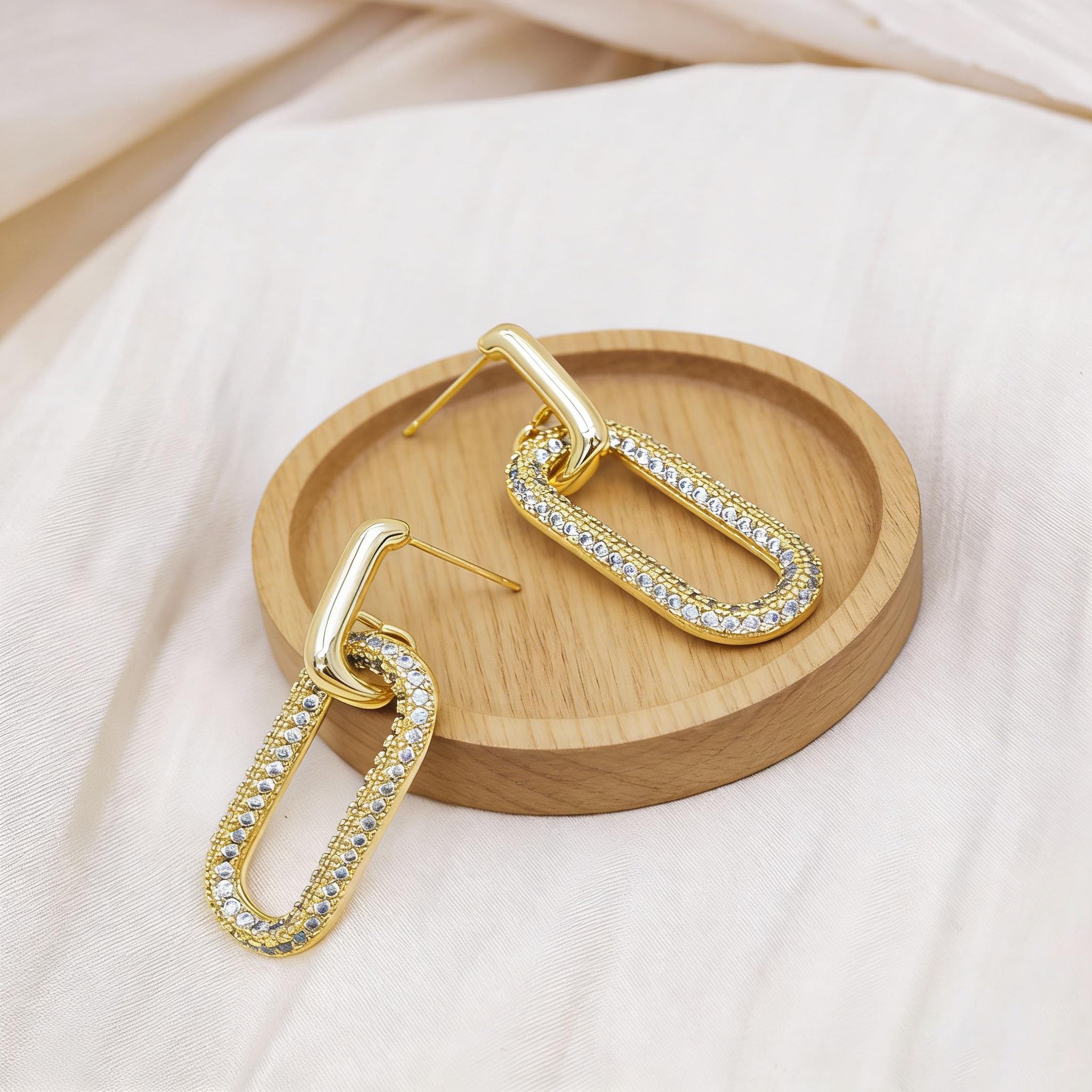 Gold Earrings for Women Trendy, Simple Dainty 14K Gold Plated Paperclip Square Chain Link Dangle Hoops Earrings Pin Stud Huggie Earrings Lightweight Hypoallergenic Minimalist Aesthetic Gold Jewelry for Christmas Gifts