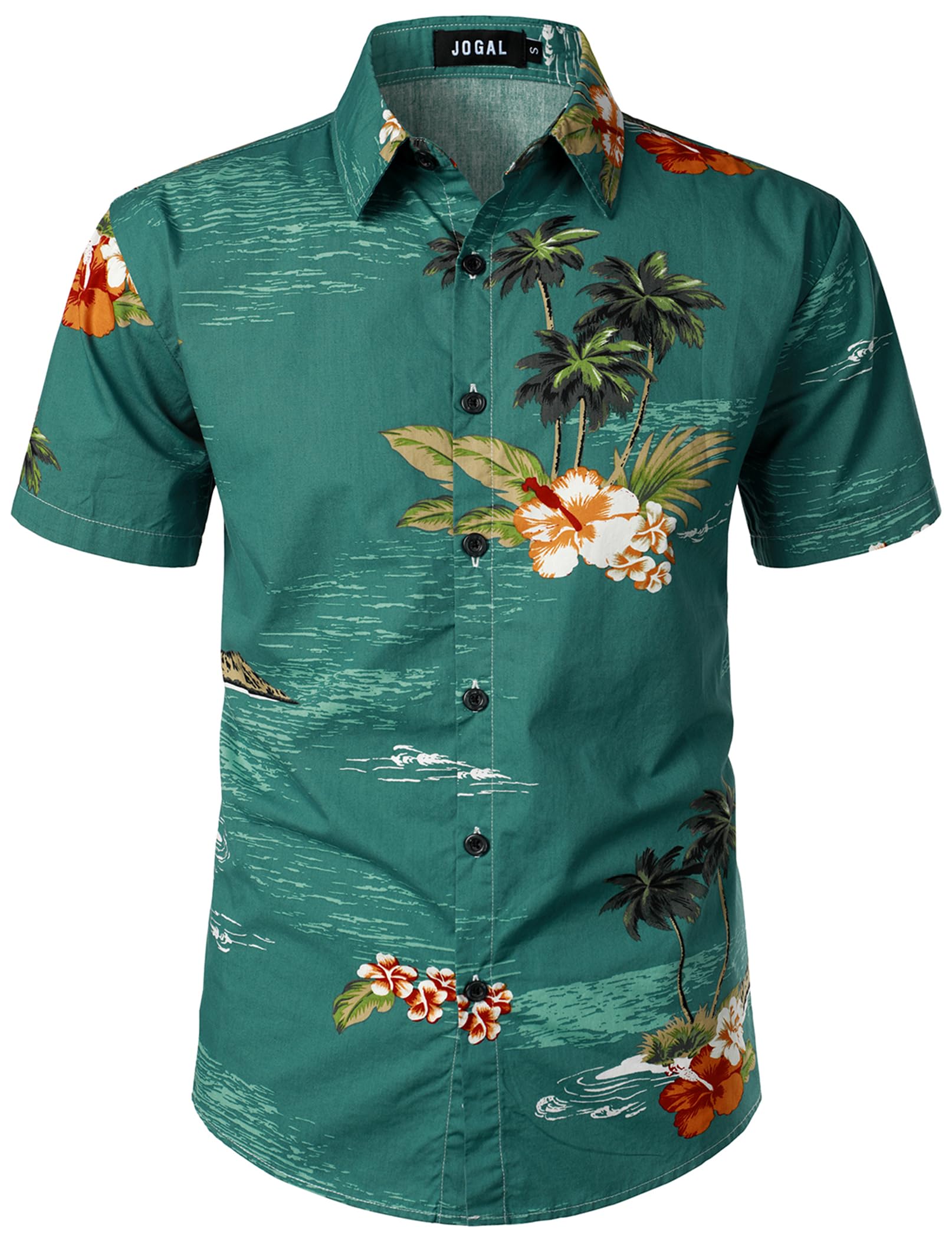 JOGAL Men's Flower Casual Short Sleeve Aloha Hawaiian Shirt