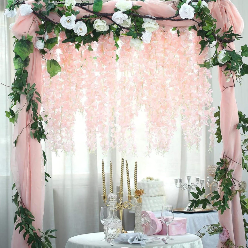 5 Pack Pink Wisteria Hanging Flowers Garland, 3.77 Feet Artificial Flower Vines, Fake Wisteria, Artificial Vines Hanging Garland for Backdrop Outdoor Yard Garden Decor