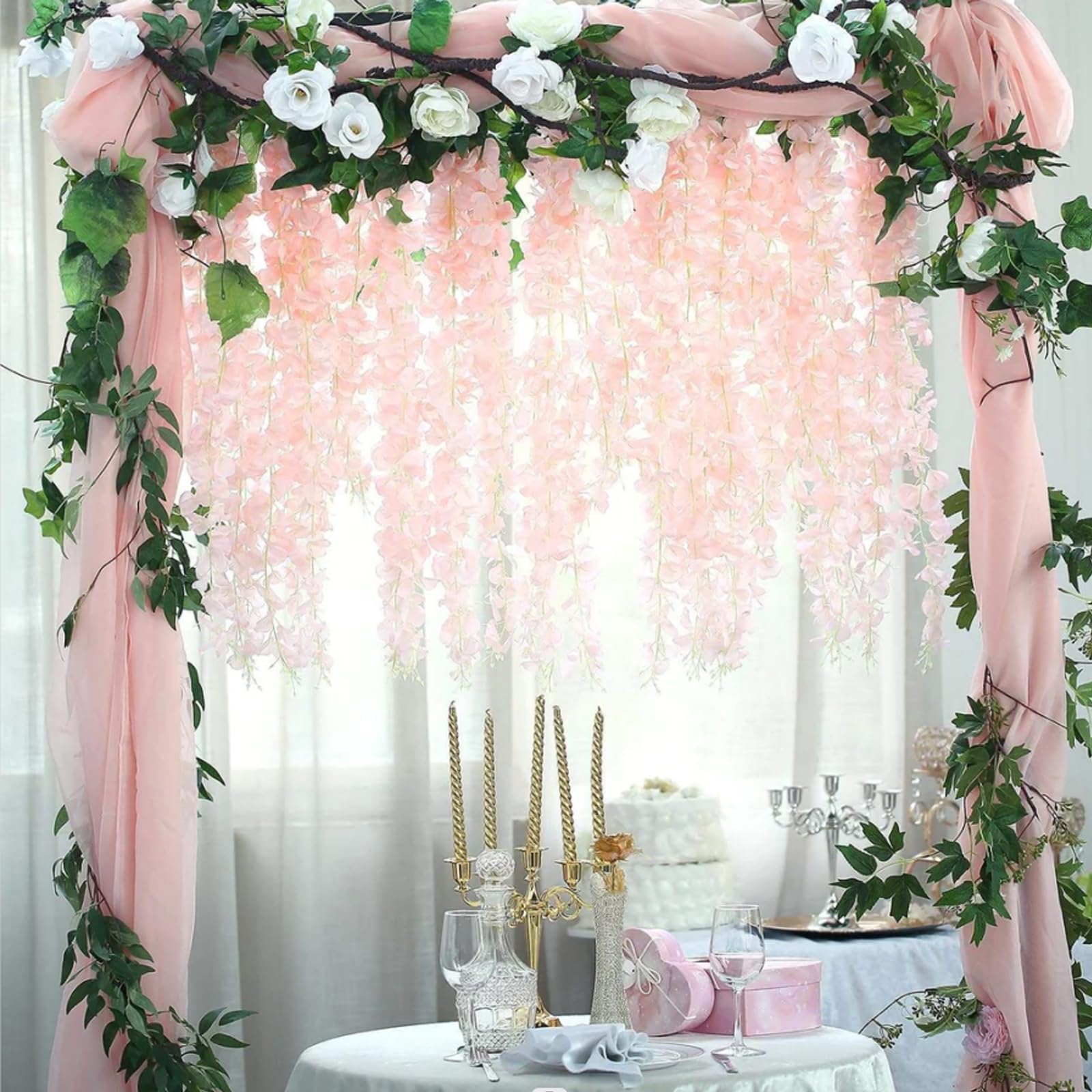 5 Pack Pink Wisteria Hanging Flowers Garland, 3.77 Feet Artificial Flower Vines, Fake Wisteria, Artificial Vines Hanging Garland for Backdrop Outdoor Yard Garden Decor