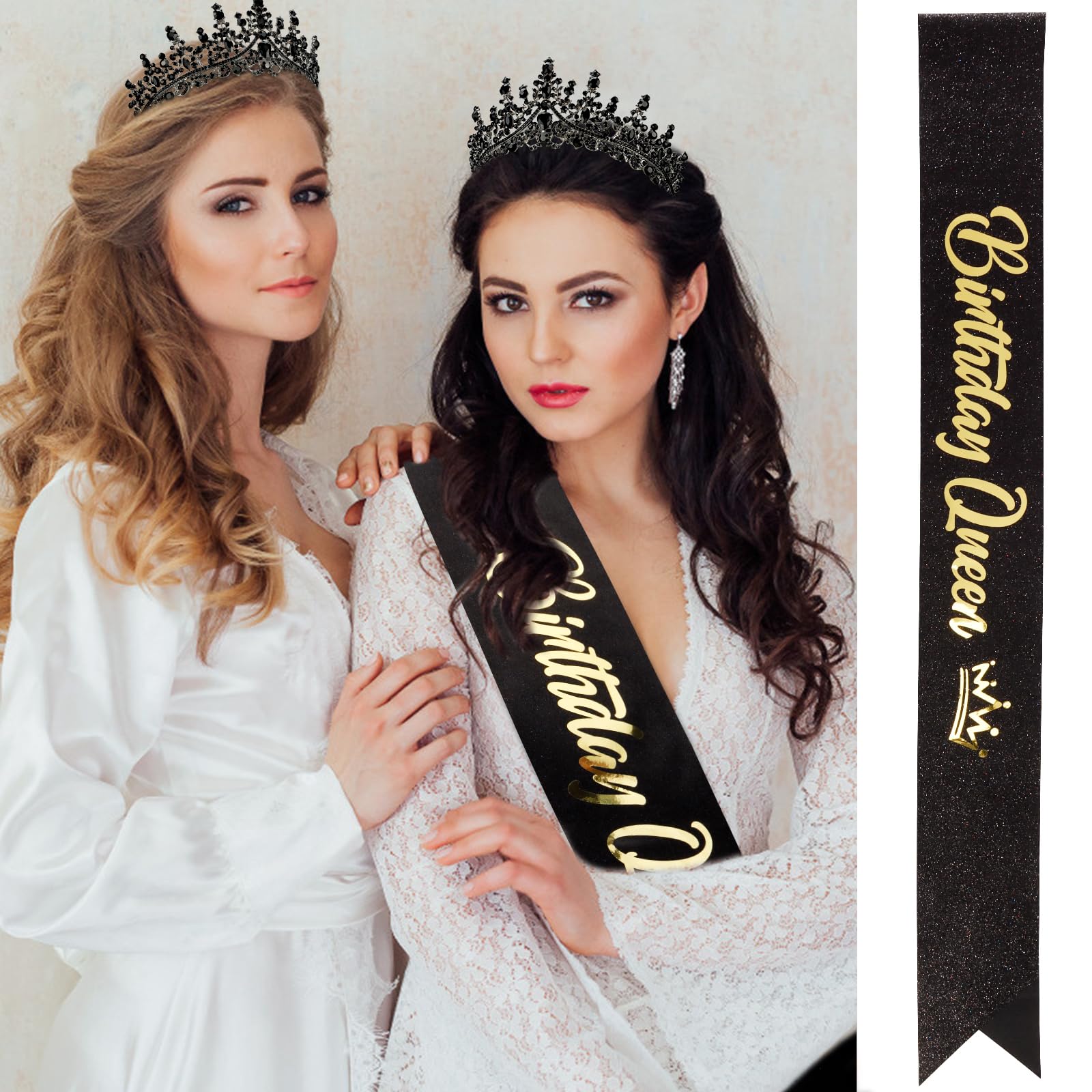 VELSCRUN AB Silver Crystal Birthday Queen Tiara Crowns for Women Girls Birthday Queen Headband Sash Elegant Princess Crown with Combs Hair Accessories Happy Birth Party Decorations Mom Gift
