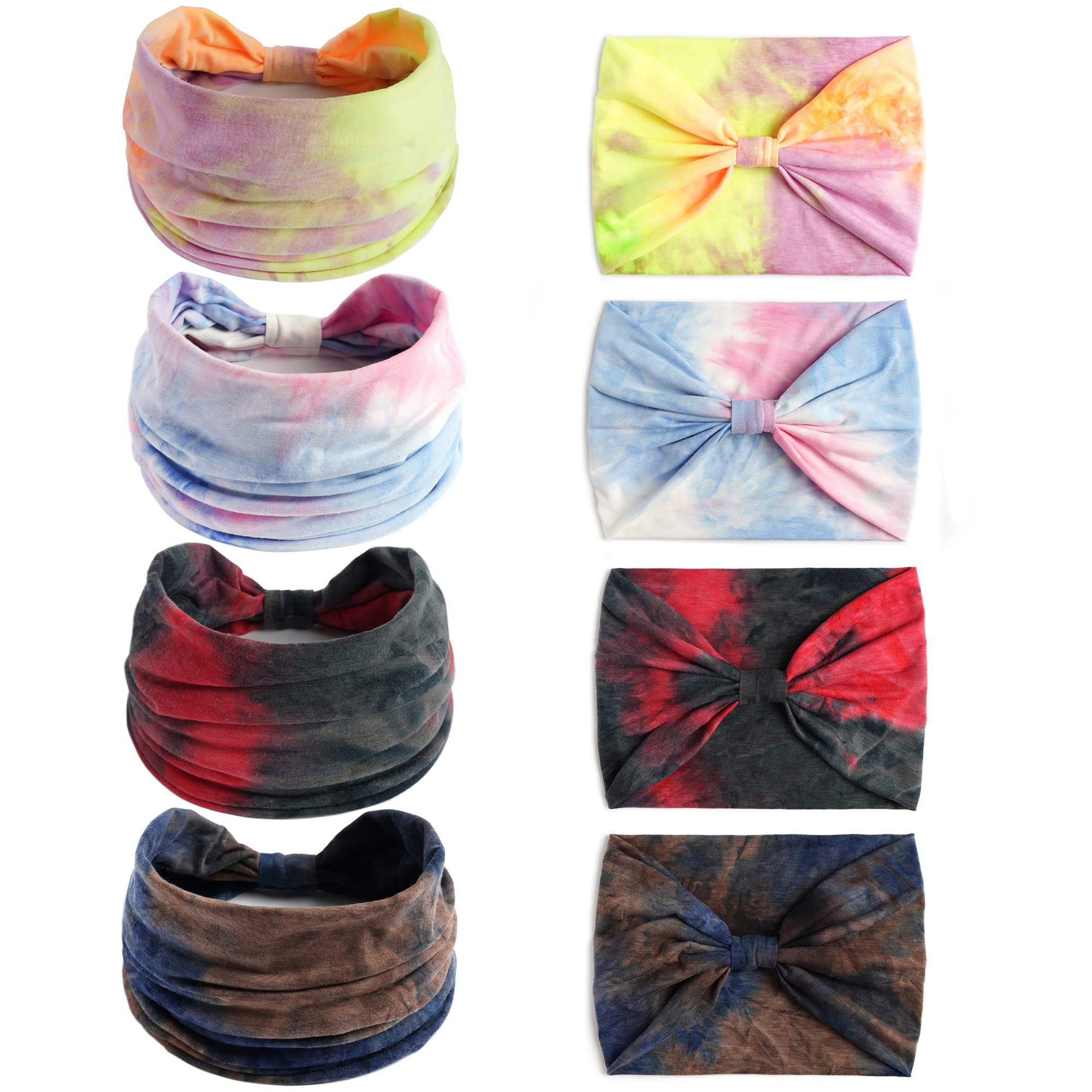 Boho Headbands For Women Fashion Stretch Wide Hair Bands Knoted Turban Head Bands Yoga Running Sweatband Elastic Headband Stylish Wrap Headbands Hair Accessories for Teen Girls 4 Pack