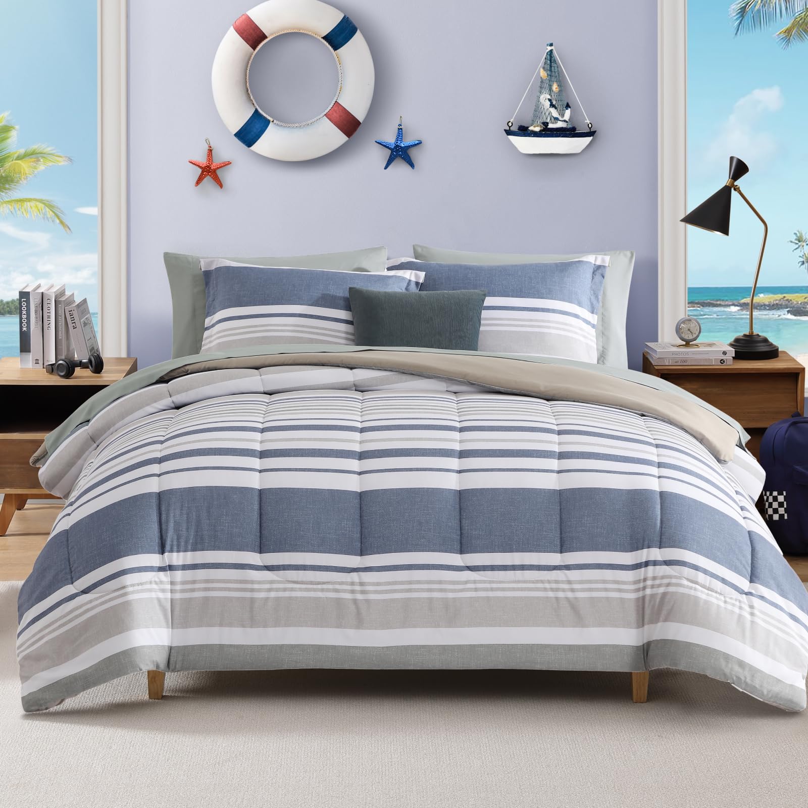 AMBERSPACE Plaid Twin XL Comforter Set Black, Reversible Checkered Bedding Set 5 Pieces for Boys Girls Teen, Lightweight Bed in a Bag for Dorm with Sheets, Pillowcase & Sham