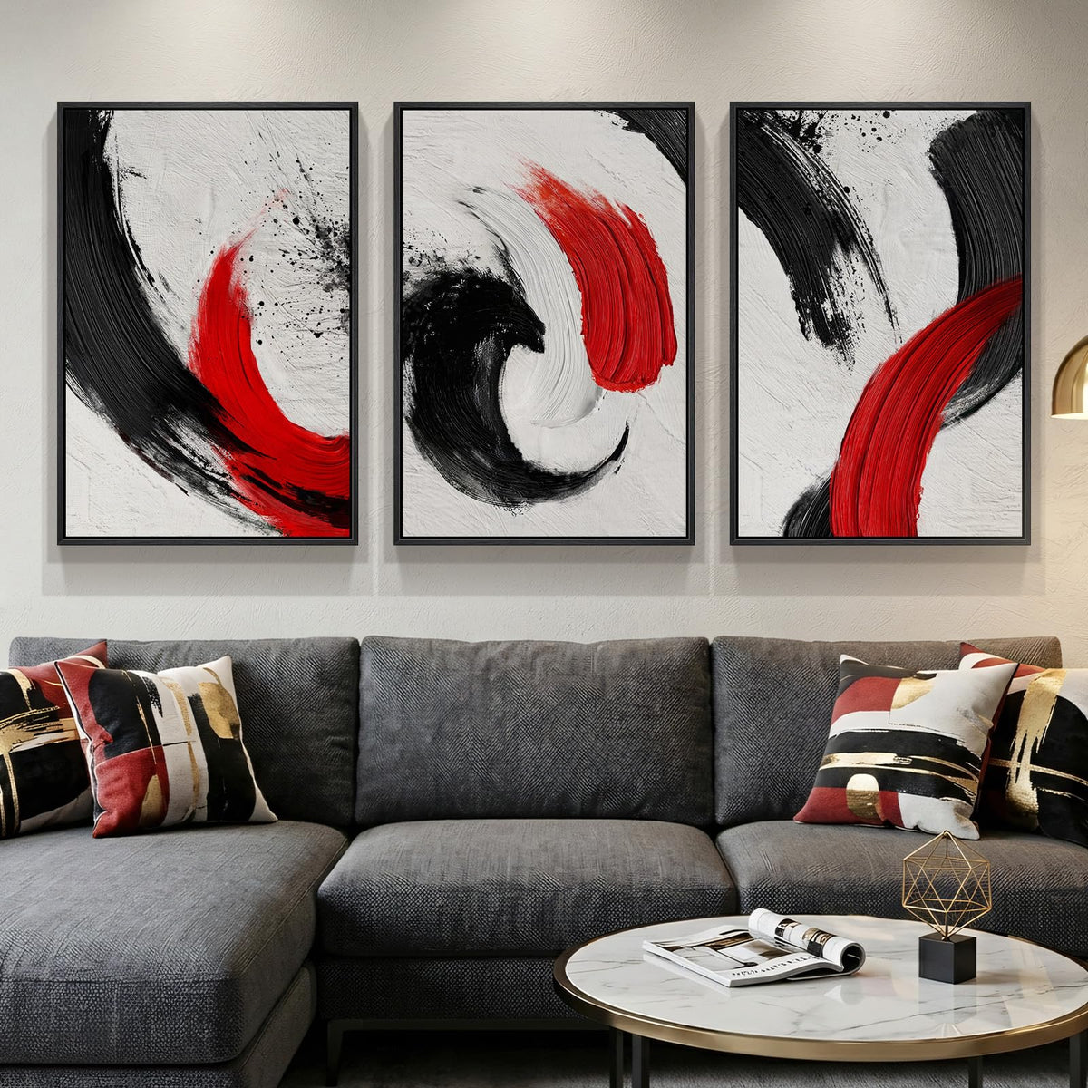 Framed Black and White Modern Abstract Wall Art, 3 Piece Canvas Prints Paintings Artwork for Walls, Minimalist Black White Grey Pictures for Living Room Dining Room Bedroom Office Wall Decor 16x24 In