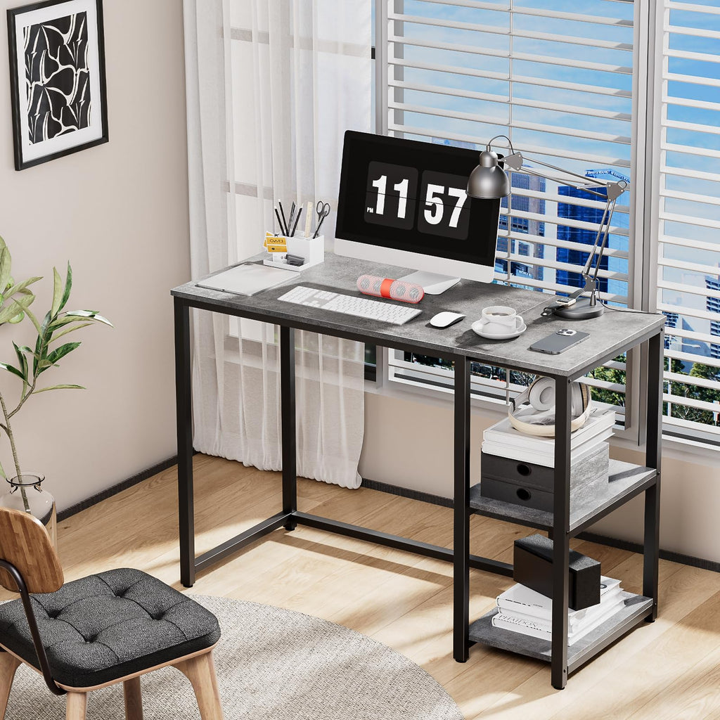 SINPAID 40 Inch Small Gaming Desk with Shelves for Small Spaces, Easy Assembly Study Desk, Sturdy Writing Desk for Bedroom & Home Office, Black