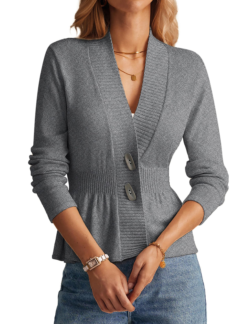 GRACE KARIN Women Cardigan Sweaters 2025 Fall,Long Sleeve Cropped Sweater Coat Trendy,Button Front Peplum Tops Lightweight