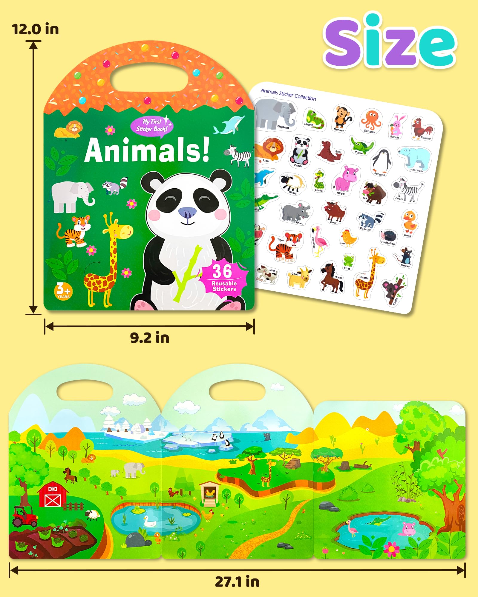 Benresive Reusable Sticker Book for Toddlers, Stickers for Kids, Travel Toys for Arts & Crafts Activities, Birthday Gift for Boys & Girls, Animals Dinosaurs Insects Themes