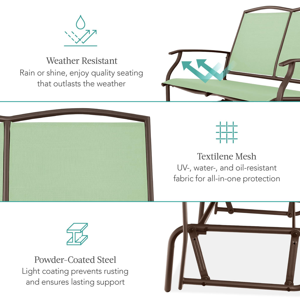 Best Choice Products 2-Person Outdoor Patio Swing Glider Steel Bench Loveseat Rocker for Deck, Porch w/Textilene Fabric, Steel Frame - Black