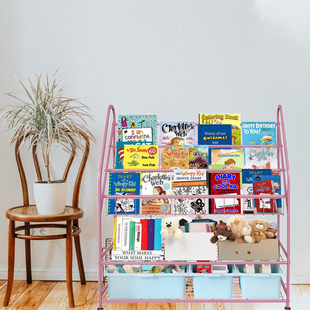 aboxoo Metal Kids Bookshelf Black Large Freestanding for Children Room 32 in Toy Organizer Large Stable Bookcase Bookstore Library Book Unit Storage Kids Bed Living Room