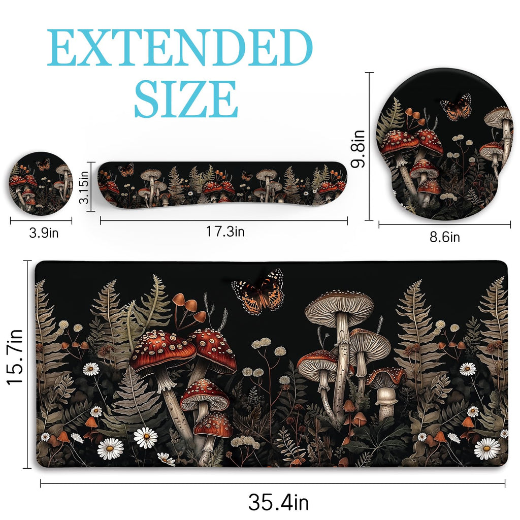 Black Striped Ergonomic Large Desk Mat Set with Wrist Rest