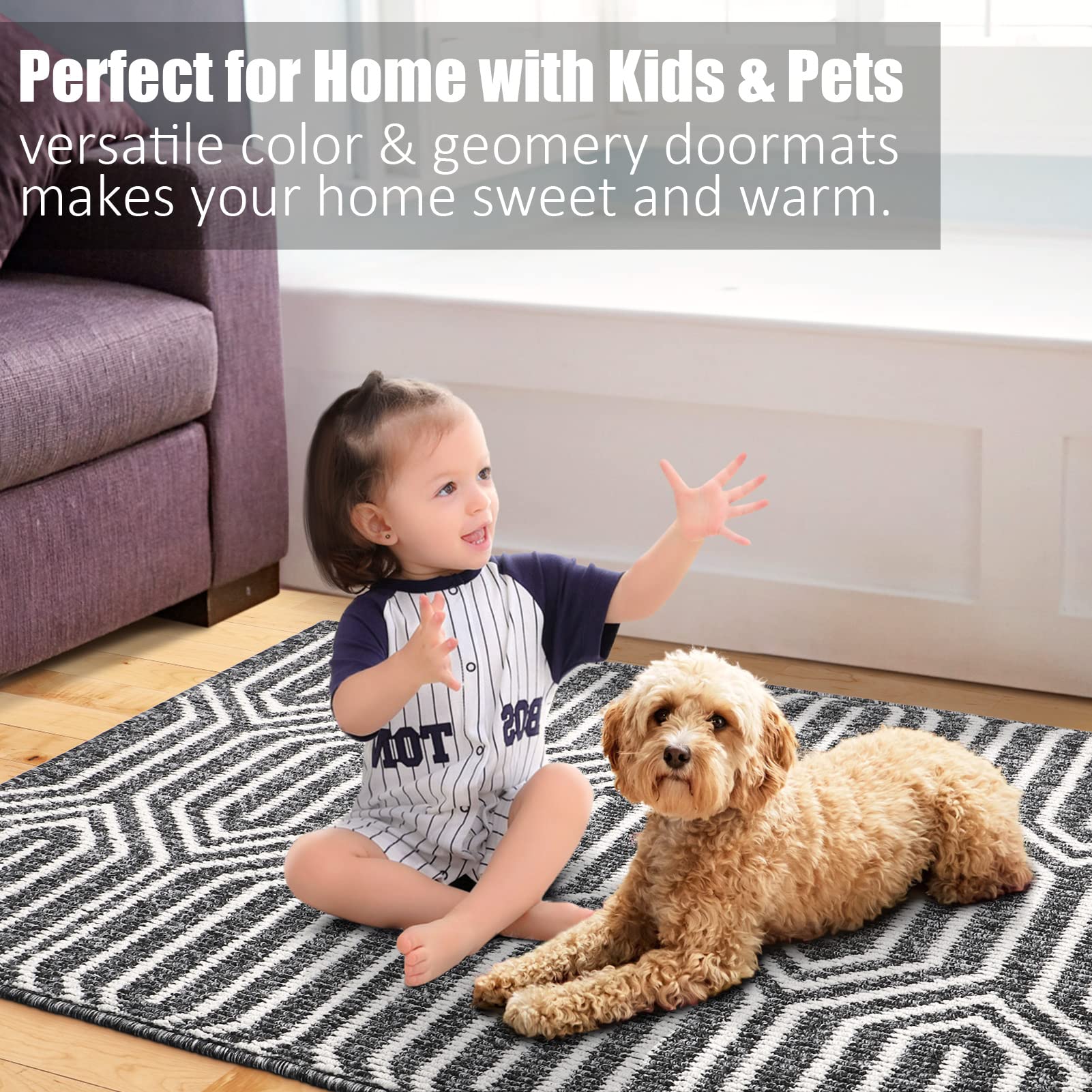 Indoor Doormat 24"x 36", Absorbent Front Back Door Mat Floor Mats, Rubber Backing Non Slip Door Mats Inside Mud Dirt Trapper Entrance Door Rug Carpet, Machine Washable Low Profile-Brown Time Cloister