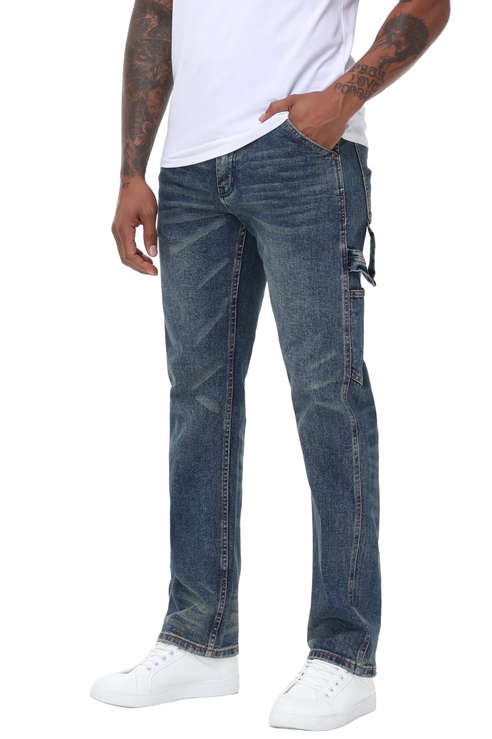 MZNBURAM Men's Stretch Regular Fit Straight-Leg Cotton Fashion Comfort Flex Waist Denim Pants Jeans