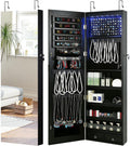 GISSAR Full Length Mirror Jewelry Cabinet, 6 LEDs Jewelry Armoire Wall Mounted Over The Door Hanging, Jewelry Organizer Storage with Lights Lockable, Black, 14.6" x 47.2"