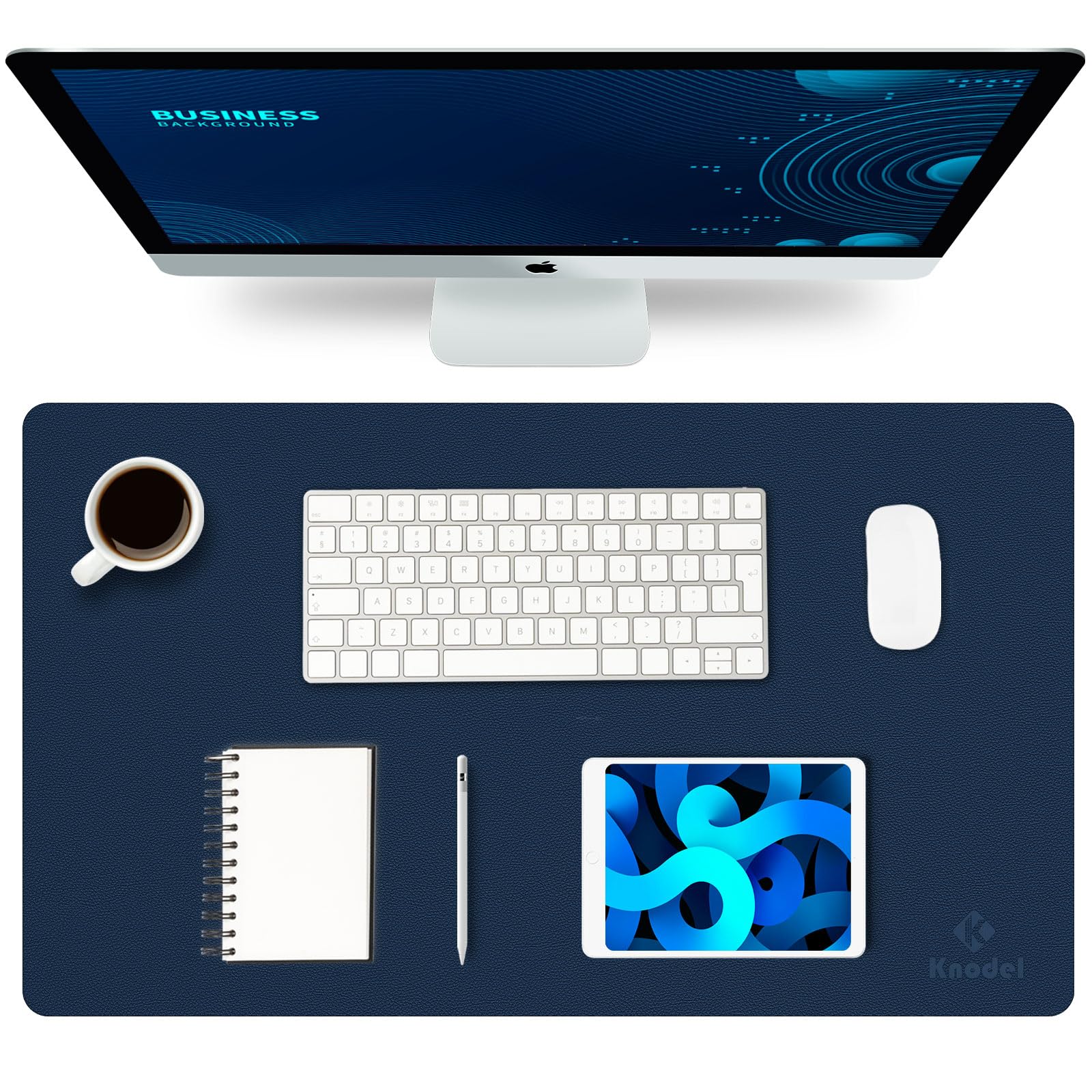 K KNODEL Small Office Leather Desk Mat, Mouse and Keyboard Pad, Computer and Laptop Mat, Desktop Protector and Cover, Writing Pad and Blotter (23.6"x13.8", Black)